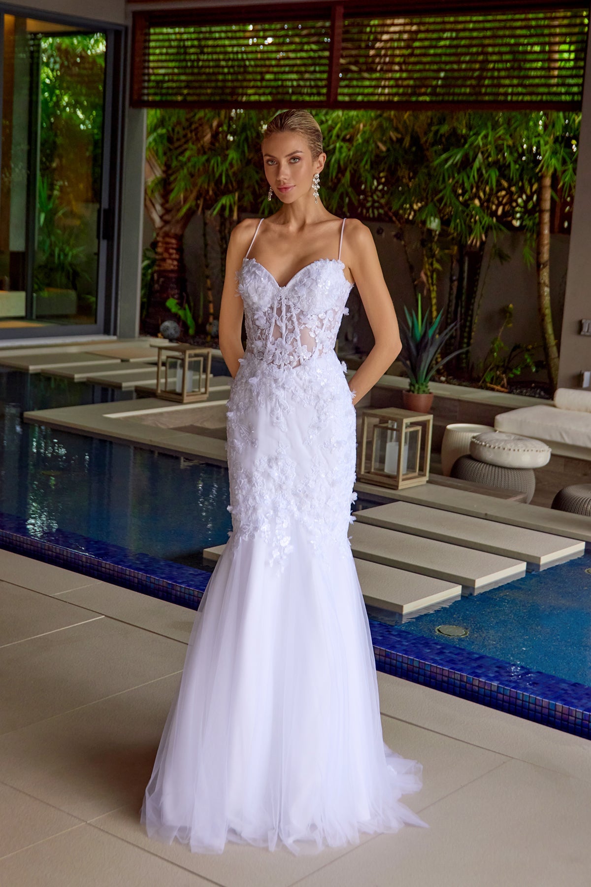 Juliet JT2469KW Long Sweetheart Boned Embellished Bodice Trumpet Gown by DiscountDressShop