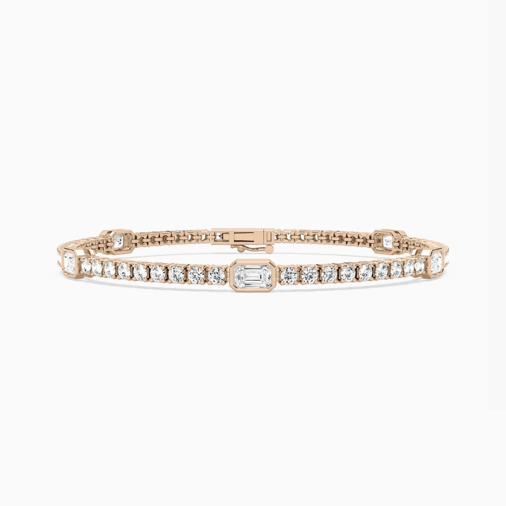 Ivory Emerald And Round Cut Lab Grown Diamond Tennis Bracelet