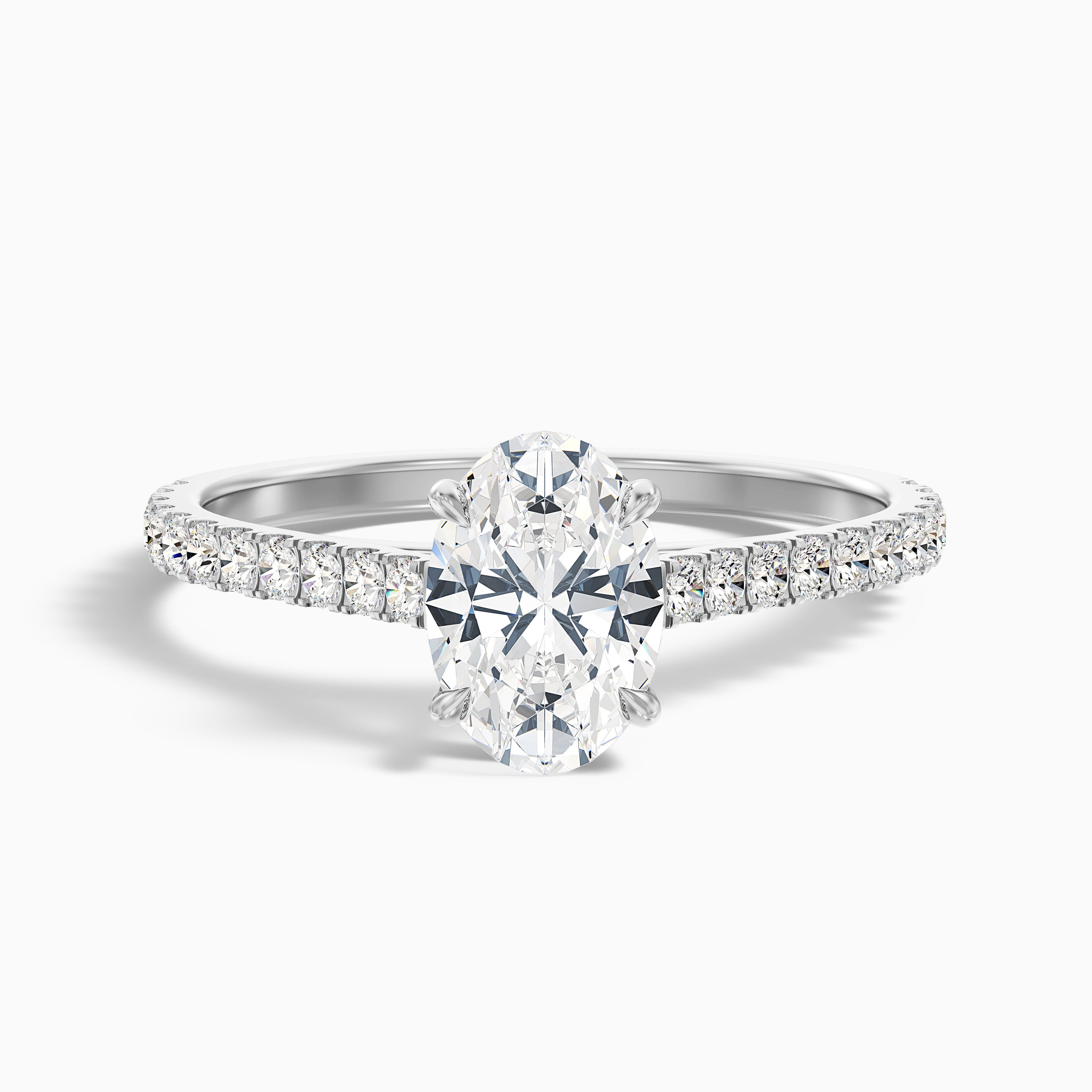 Diana 4 Carat Oval Side Stone Pave Moissanite Diamond Ring in 10k Yellow Gold DestGlow