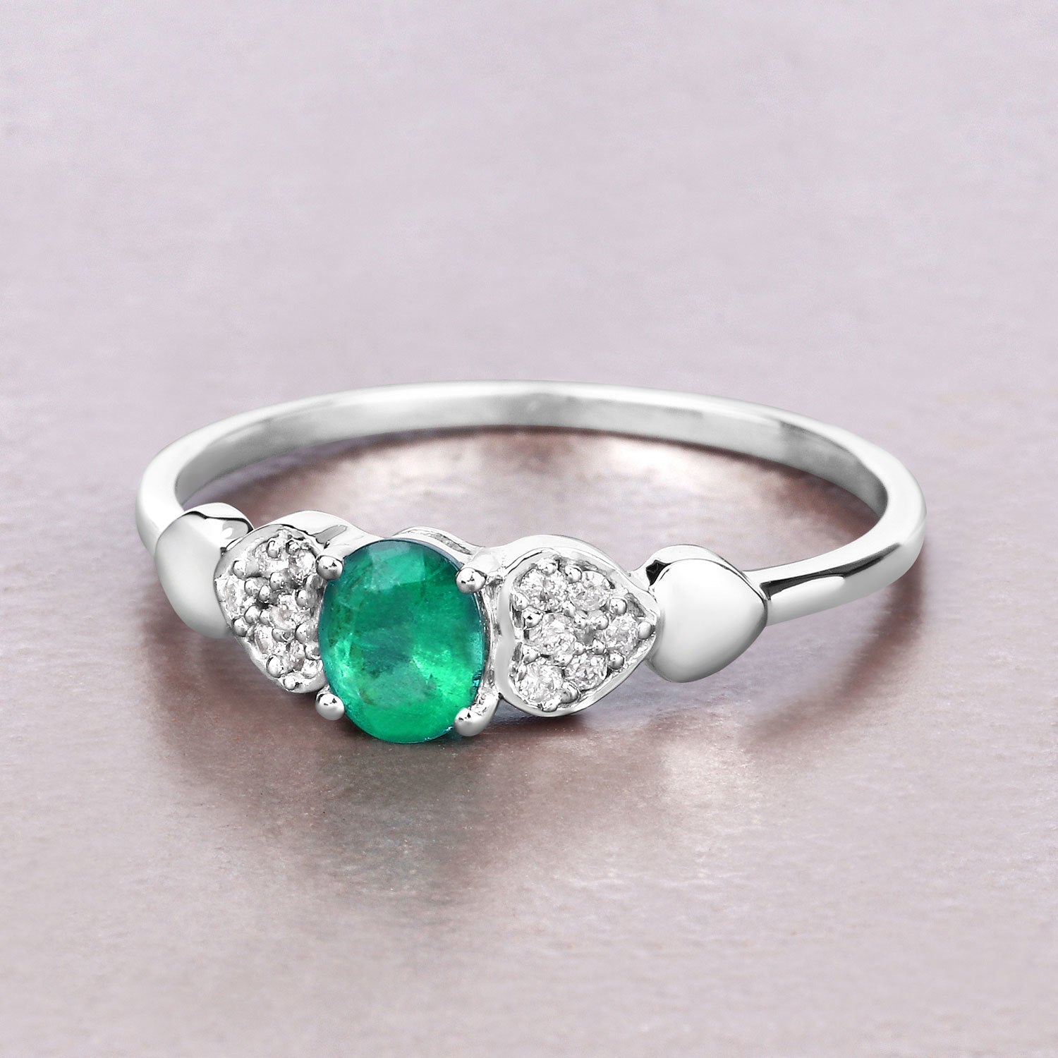 0.36 Carat Genuine Zambian Emerald and White Diamond 14K White Gold Ring by Bids.com