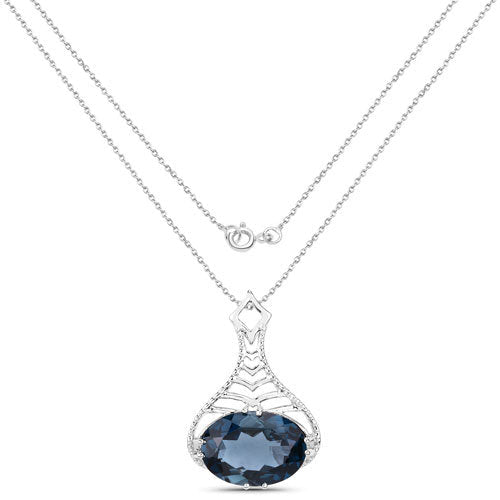 6.65 Carat Genuine London Blue Topaz .925 Sterling Silver Pendant DestGlow