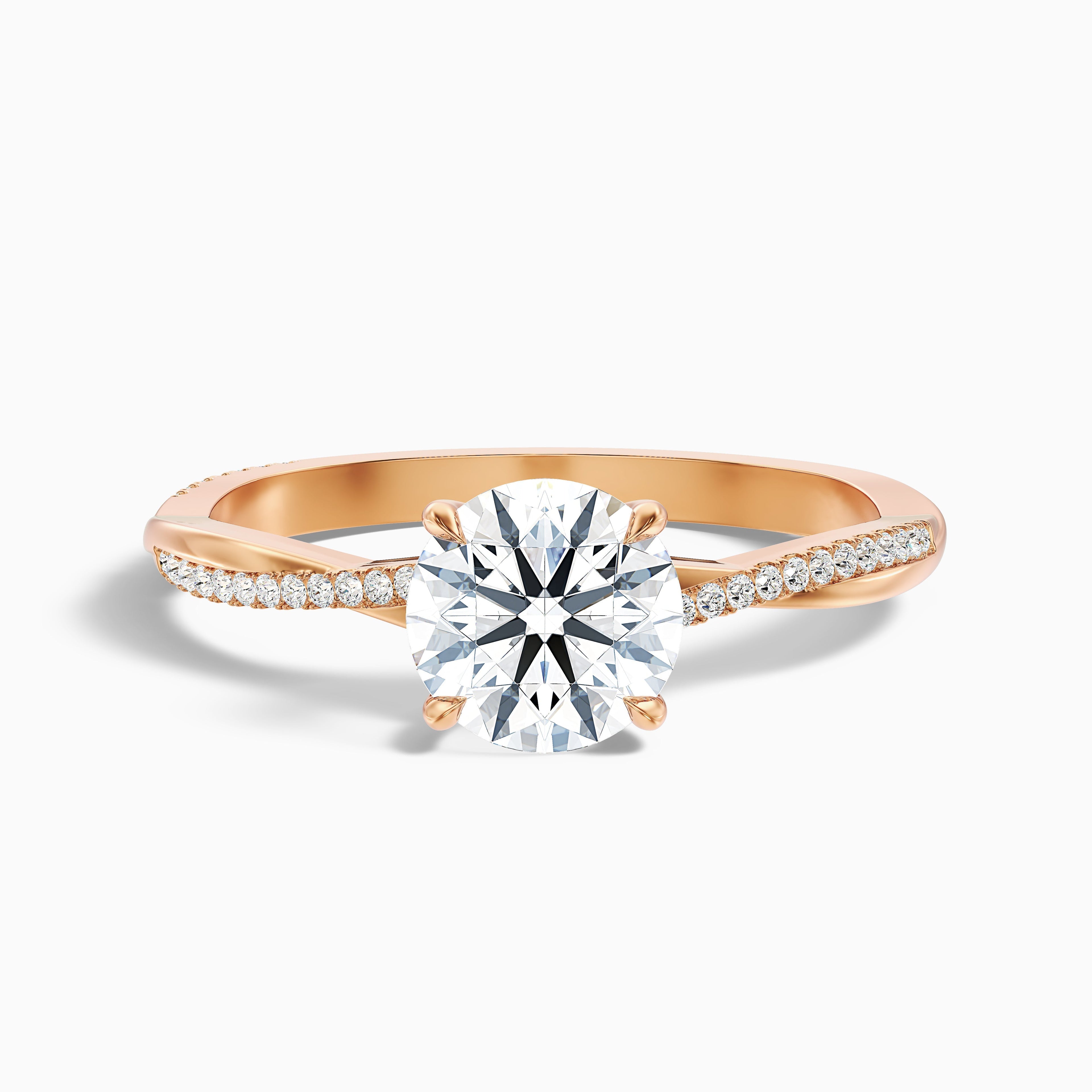 Amy 3.5 Carat Round Cut Side Stone Twisted Pave Moissanite Diamond Ring in 10k Rose Gold