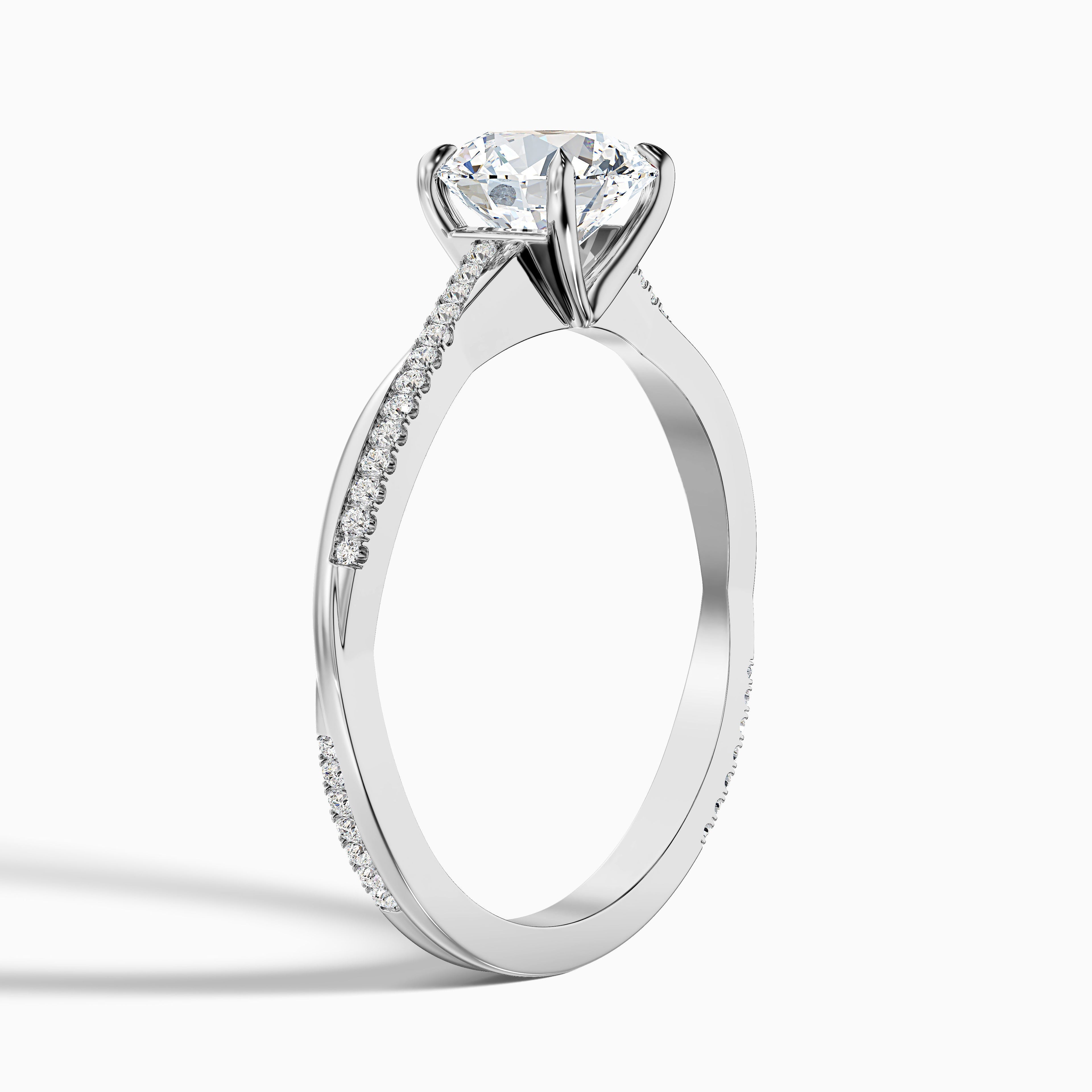Amy 4 Carat Round Cut Side Stone Twisted Pave Moissanite Diamond Ring in 10k Yellow Gold