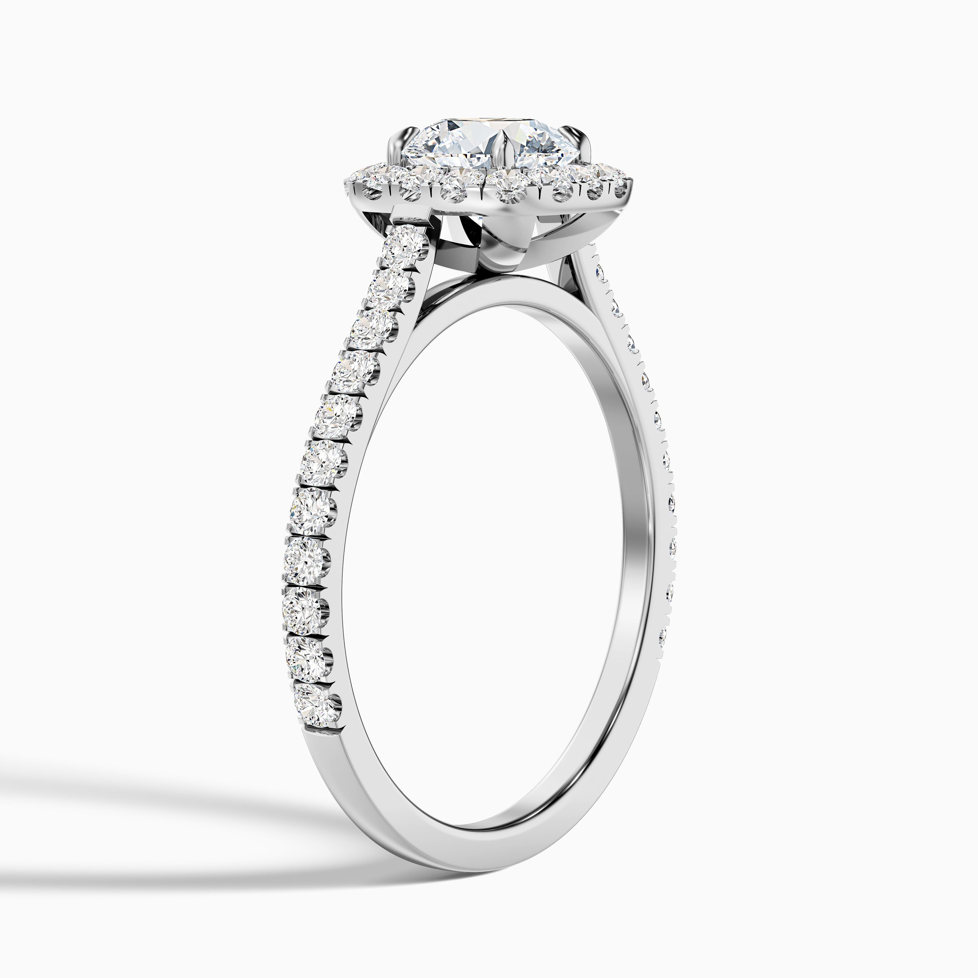 Anika 5 Carat Round Halo Pave Moissanite Diamond Ring in 18k White Gold DestGlow