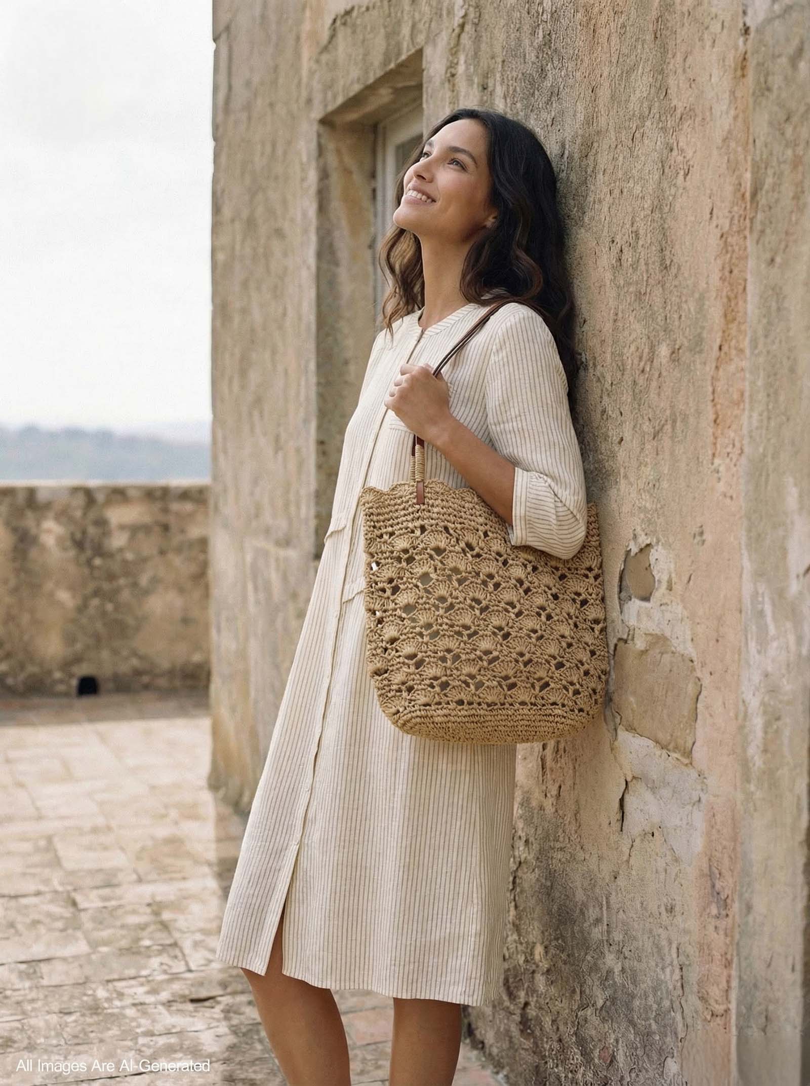 Crochet Woven Fan-Shape Shoulder Tote Bag DestGlow