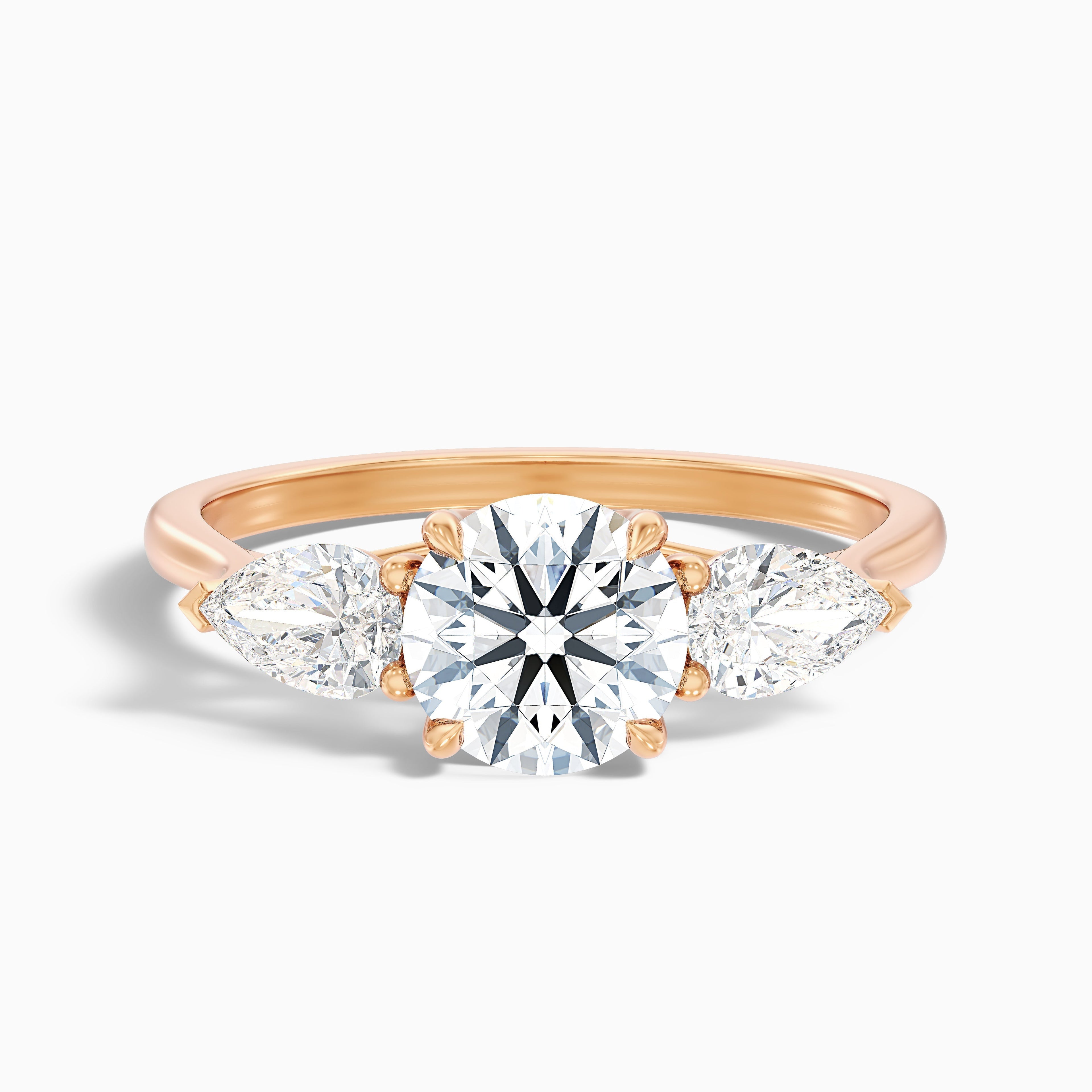 Amaya 2.5 Carat Round 3 Stone Moissanite Diamond Ring With Pear Side Stone in 18k White Gold DestGlow