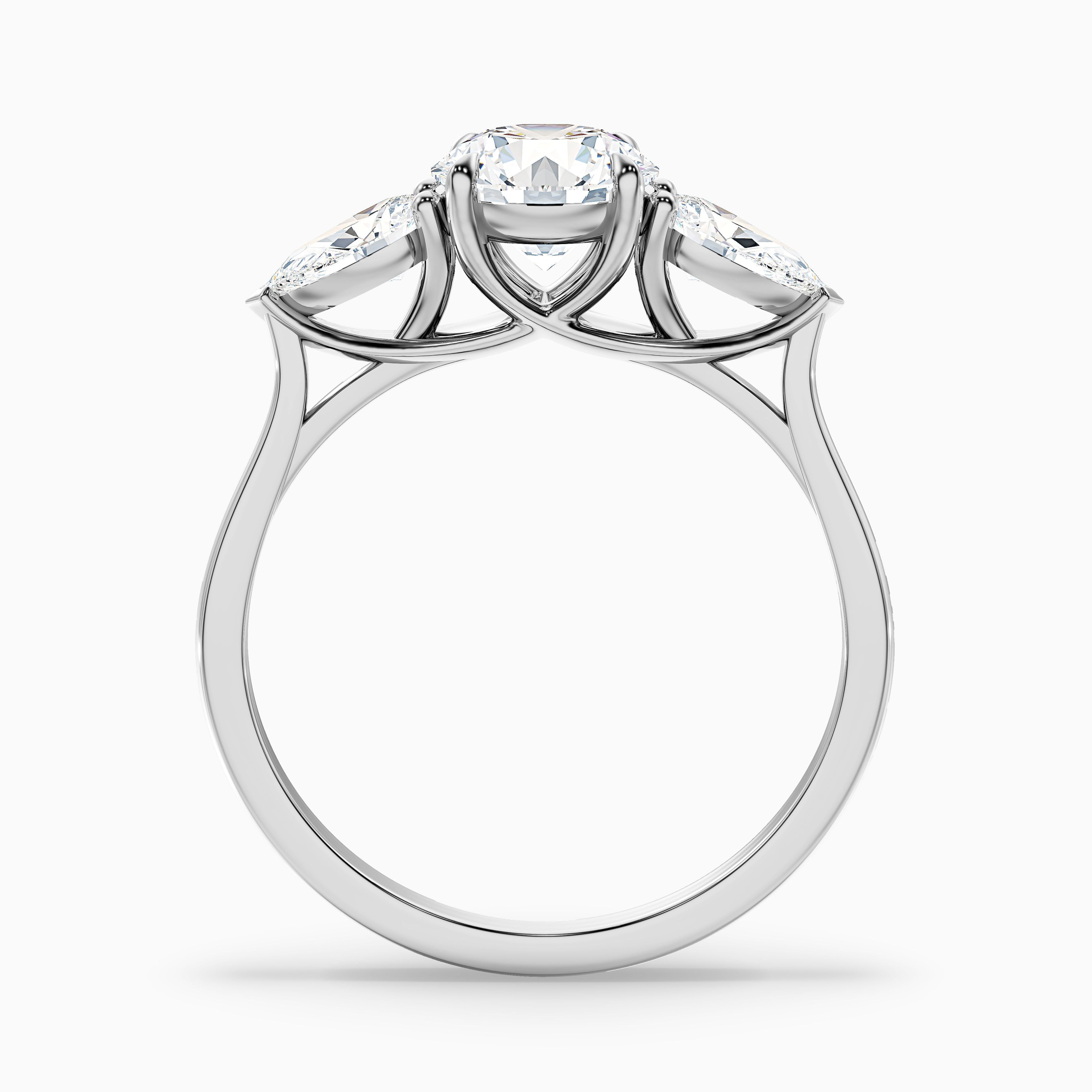 Kai 2.5 Carat Round 3 Stone Lab Grown Engagement Ring With Pear Side Stone in 18k Rose Gold