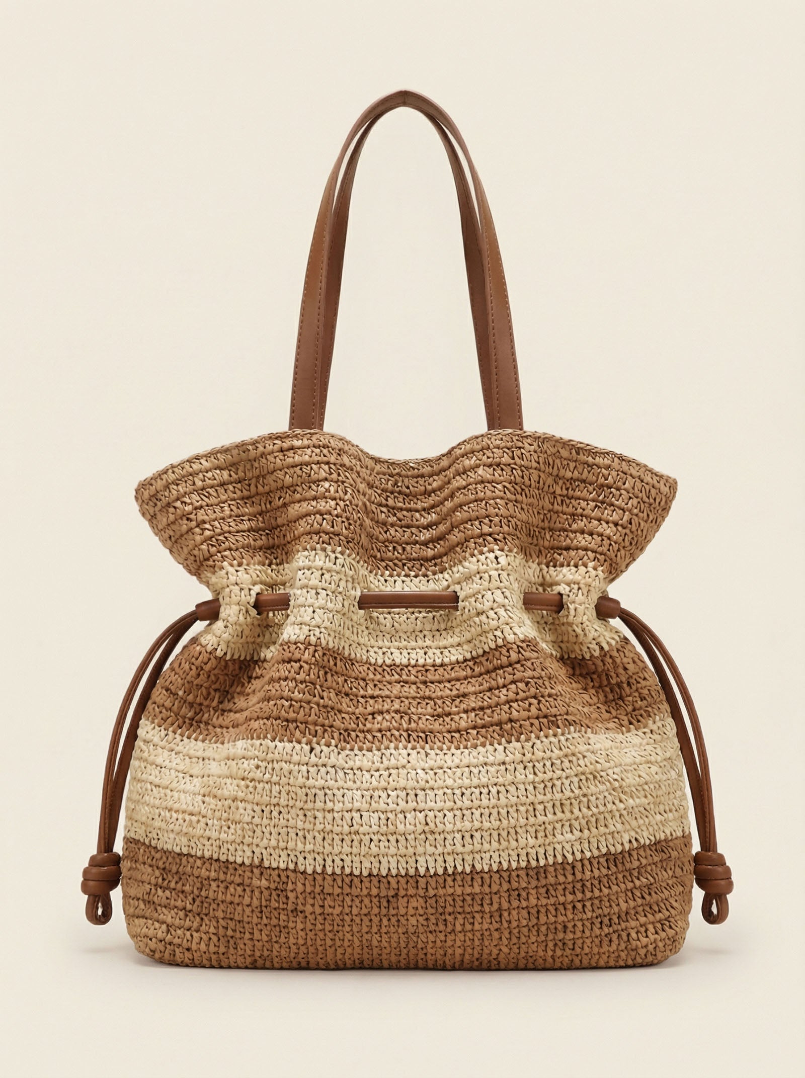 Crochet Woven Drawstring Shoulder Tote Bag DestGlow