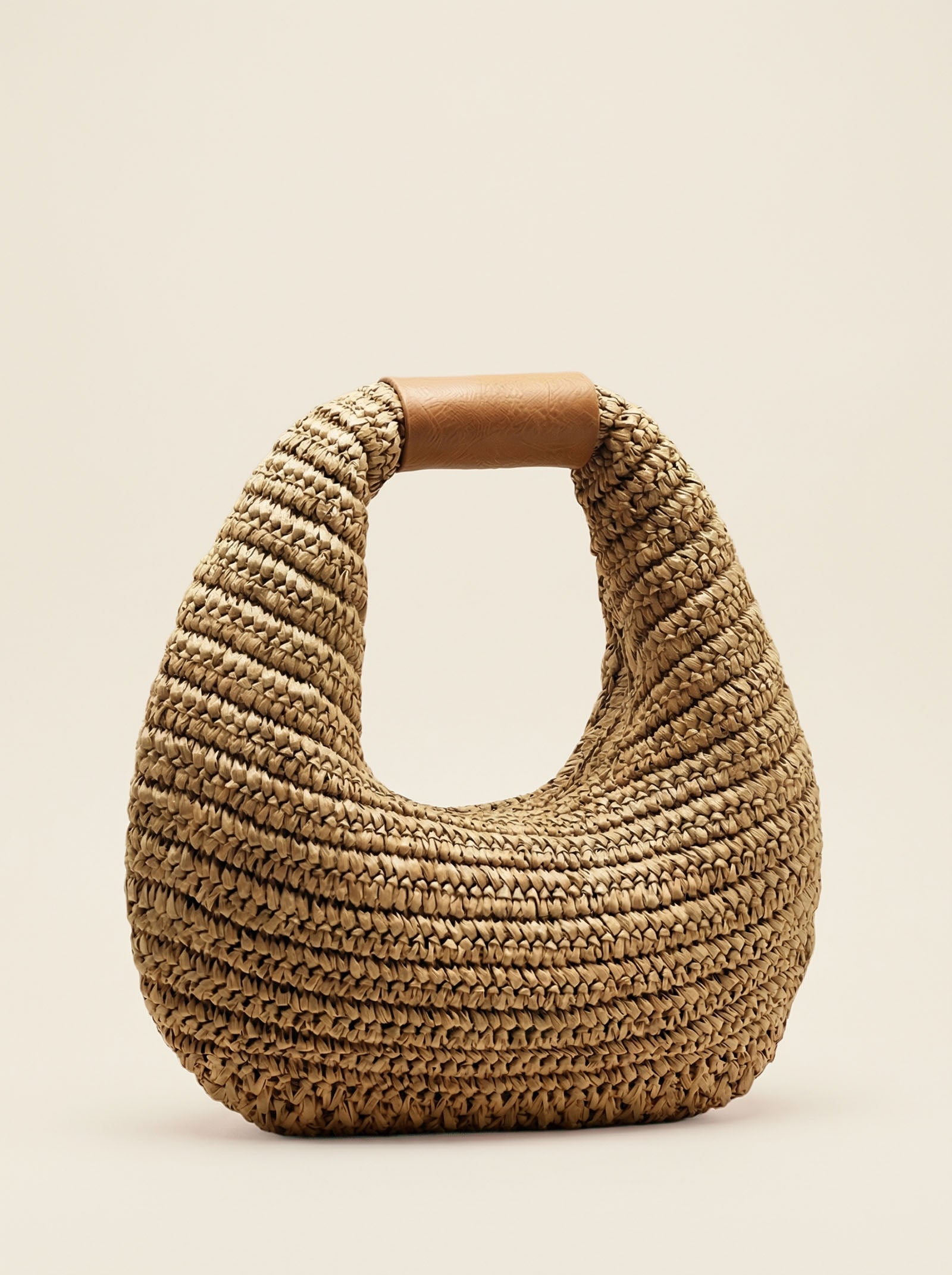 Round Crochet Woven Handheld Straw Bag DestGlow