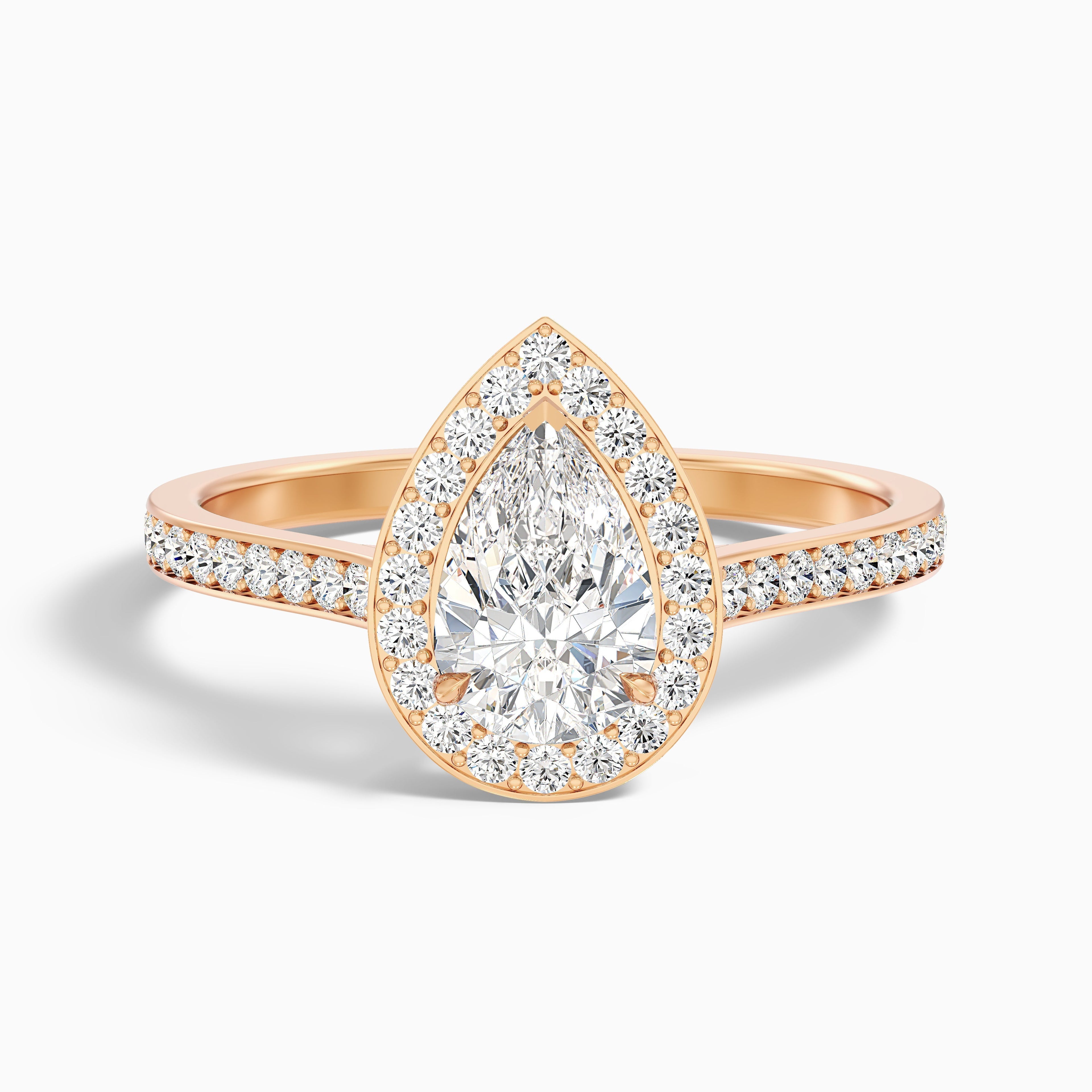 Elena 4.5 Carat Pear Halo Pave Moissanite Diamond Ring in Platinum