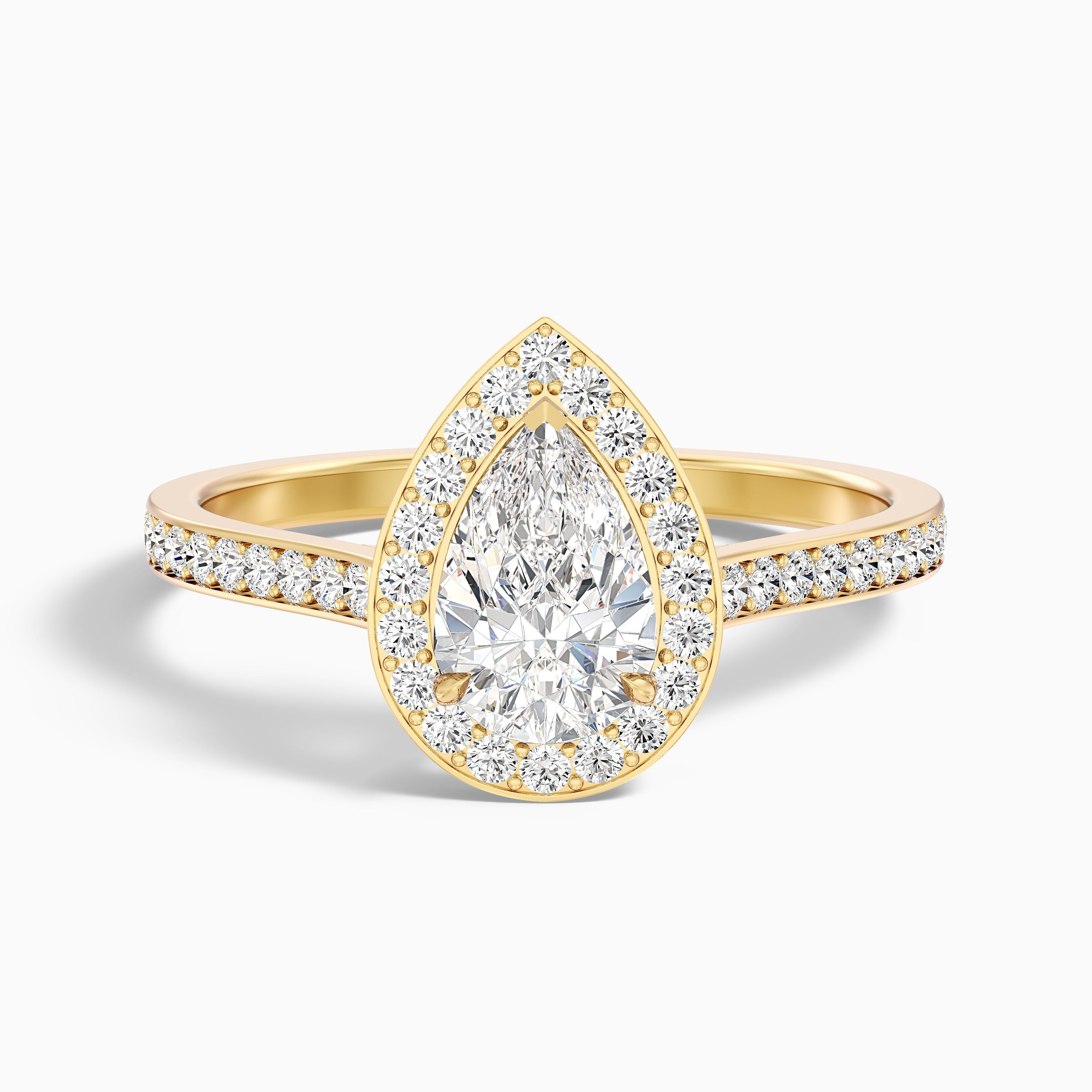 Elena 5.5 Carat Pear Halo Pave Moissanite Diamond Ring in 10k Rose Gold