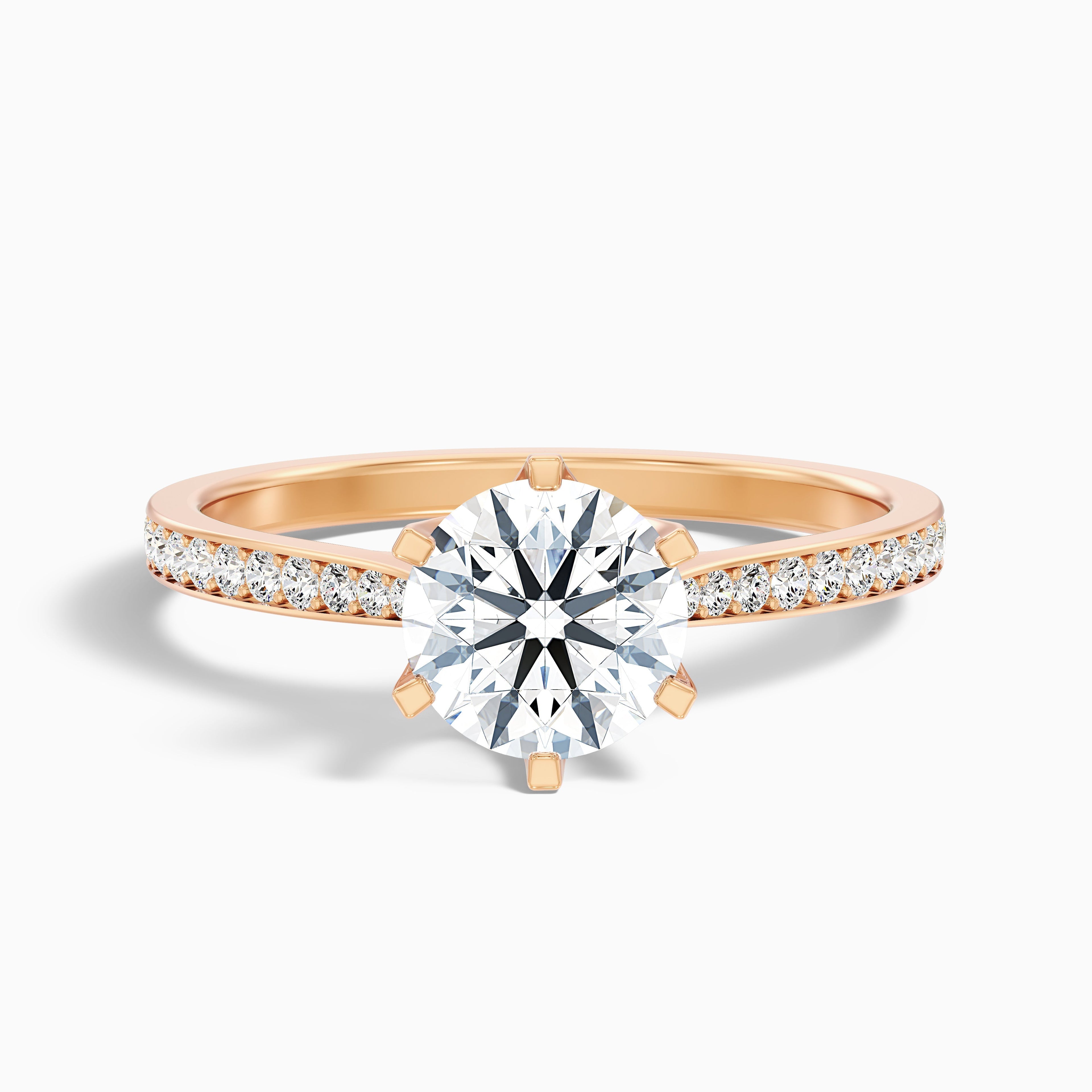 Esha 4 Carat Round Side Stone Pave Moissanite Diamond Ring in 14k White Gold