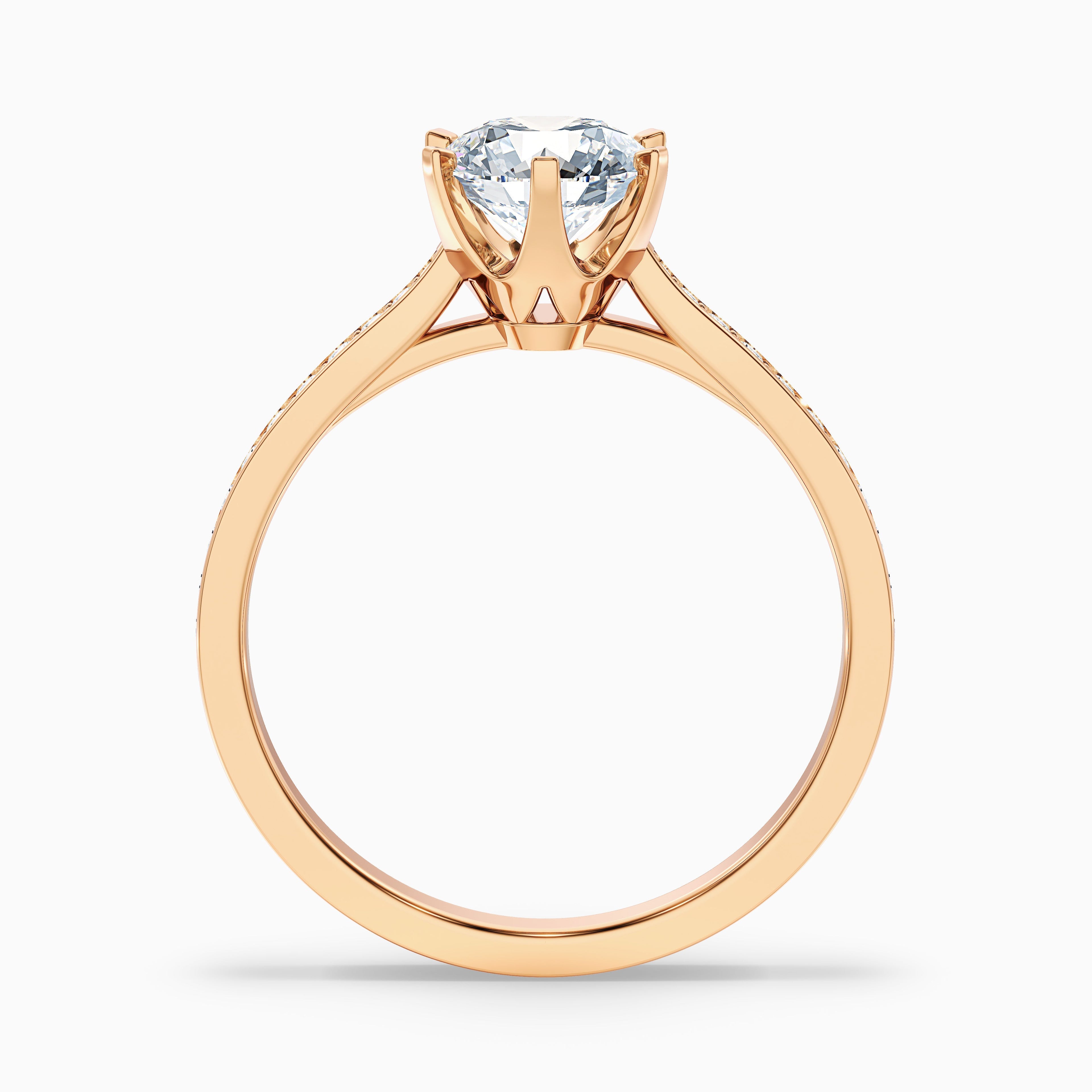 Esha 1 Carat Round Side Stone Pave Moissanite Diamond Ring in 18k Yellow Gold DestGlow
