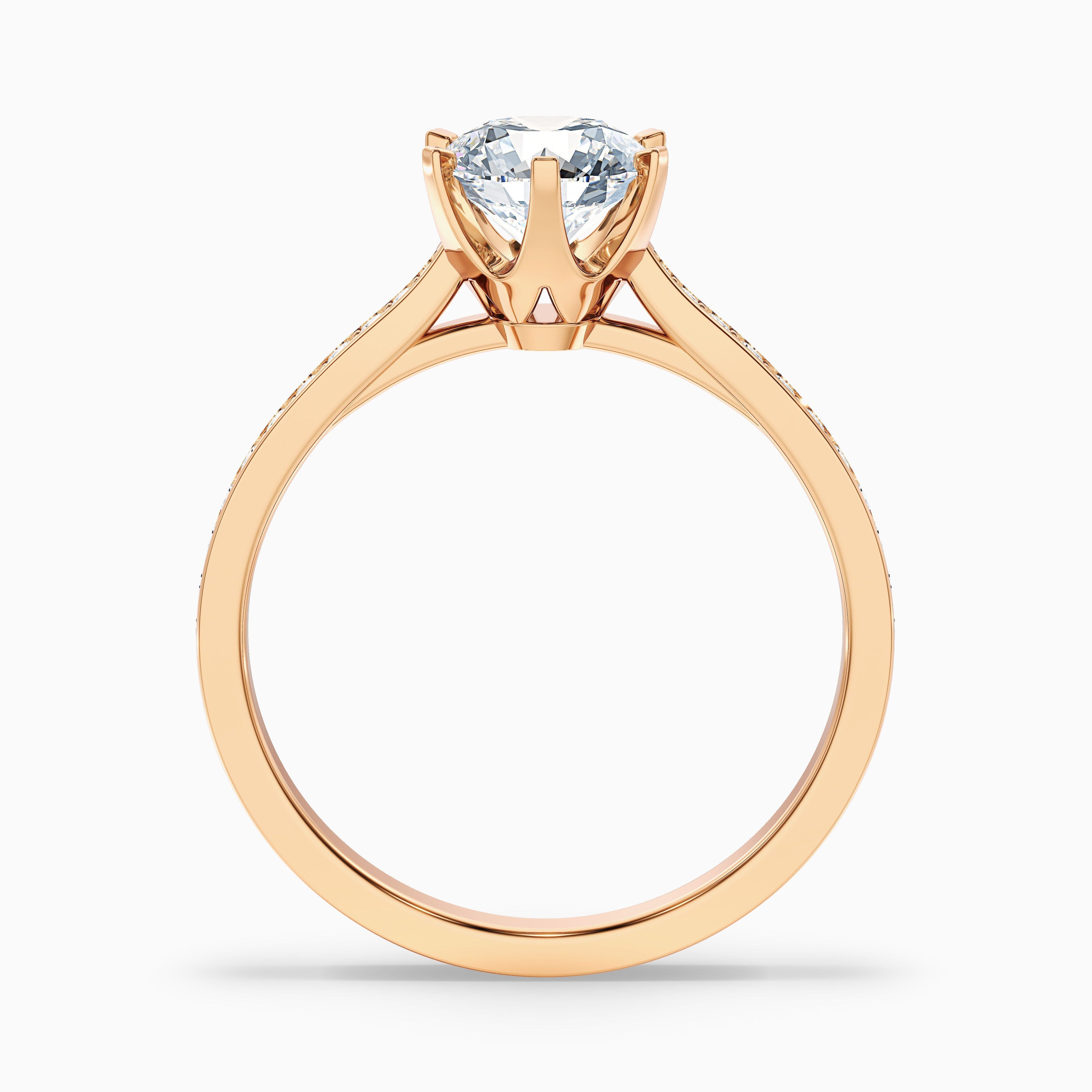 Esha 5.5 Carat Round Side Stone Pave Moissanite Diamond Ring in 10k Rose Gold DestGlow