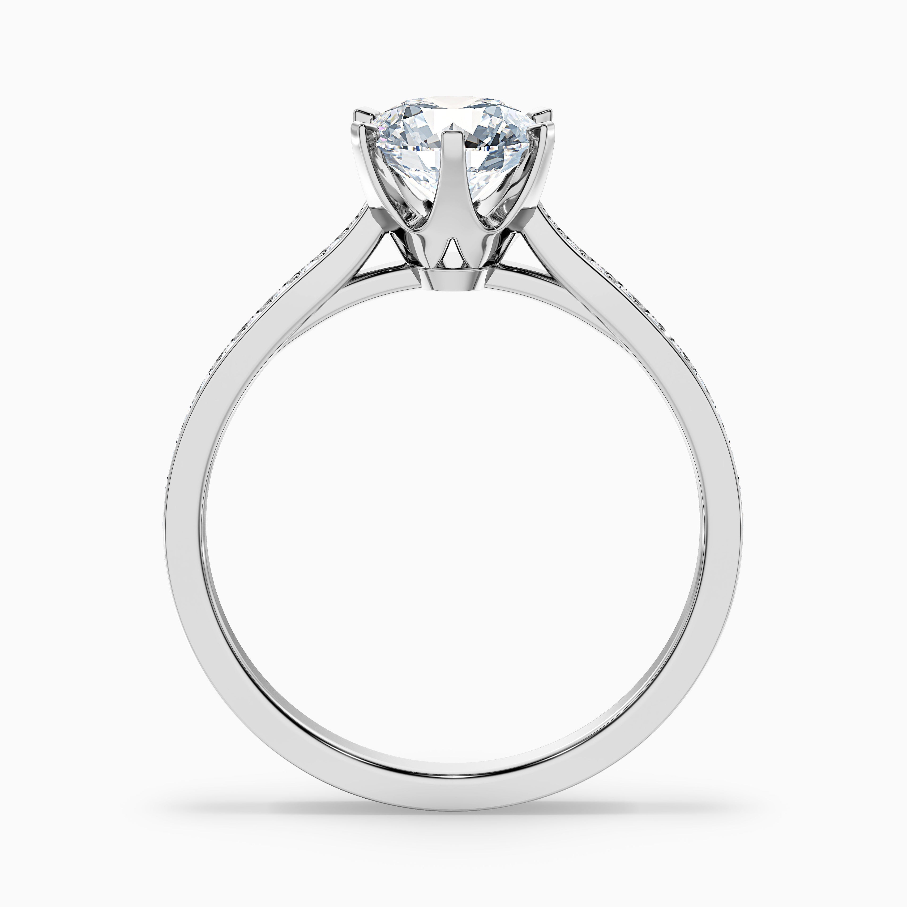 Esha 5.5 Carat Round Side Stone Pave Moissanite Diamond Ring in 10k White Gold