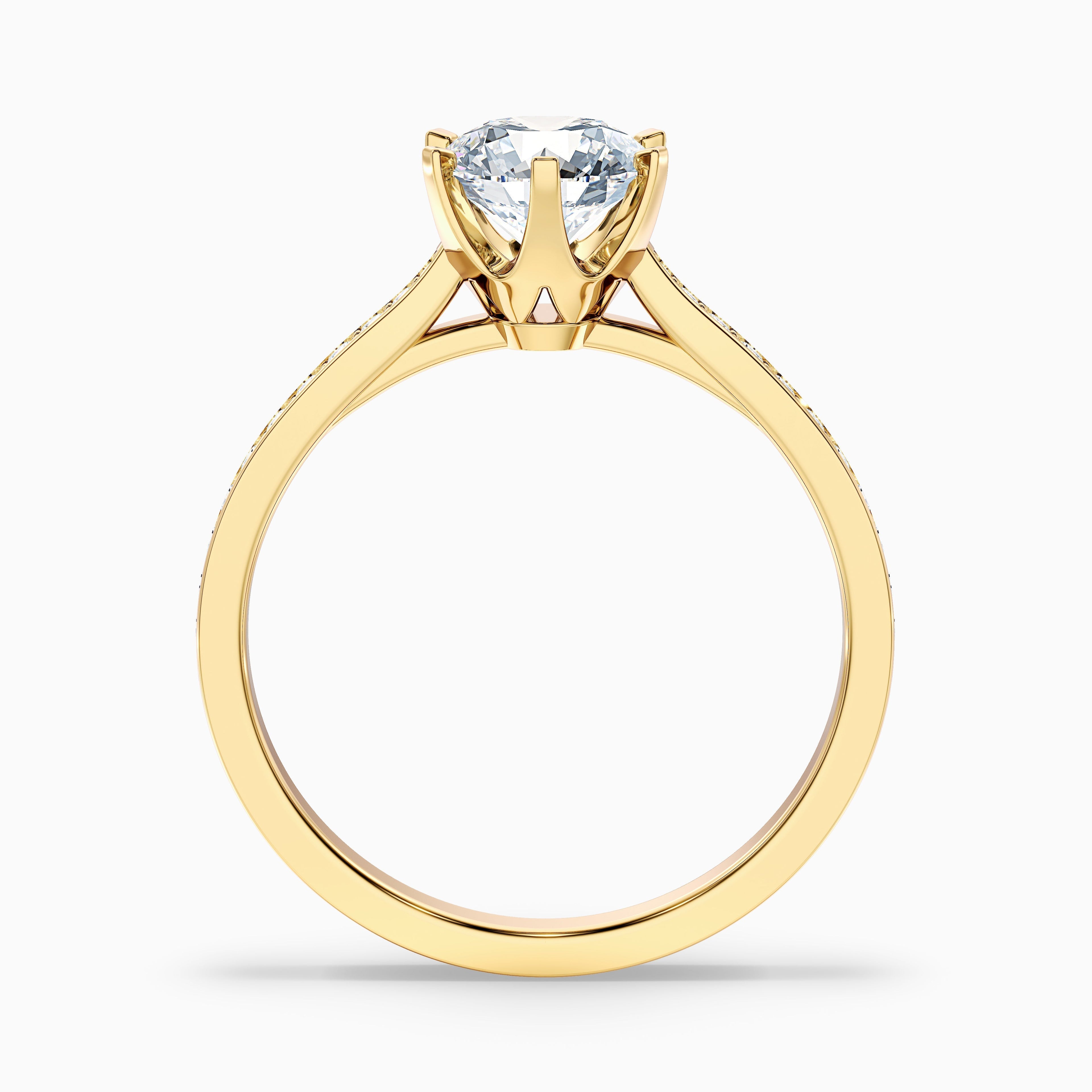 Esha 4 Carat Round Side Stone Pave Moissanite Diamond Ring in 18k White Gold