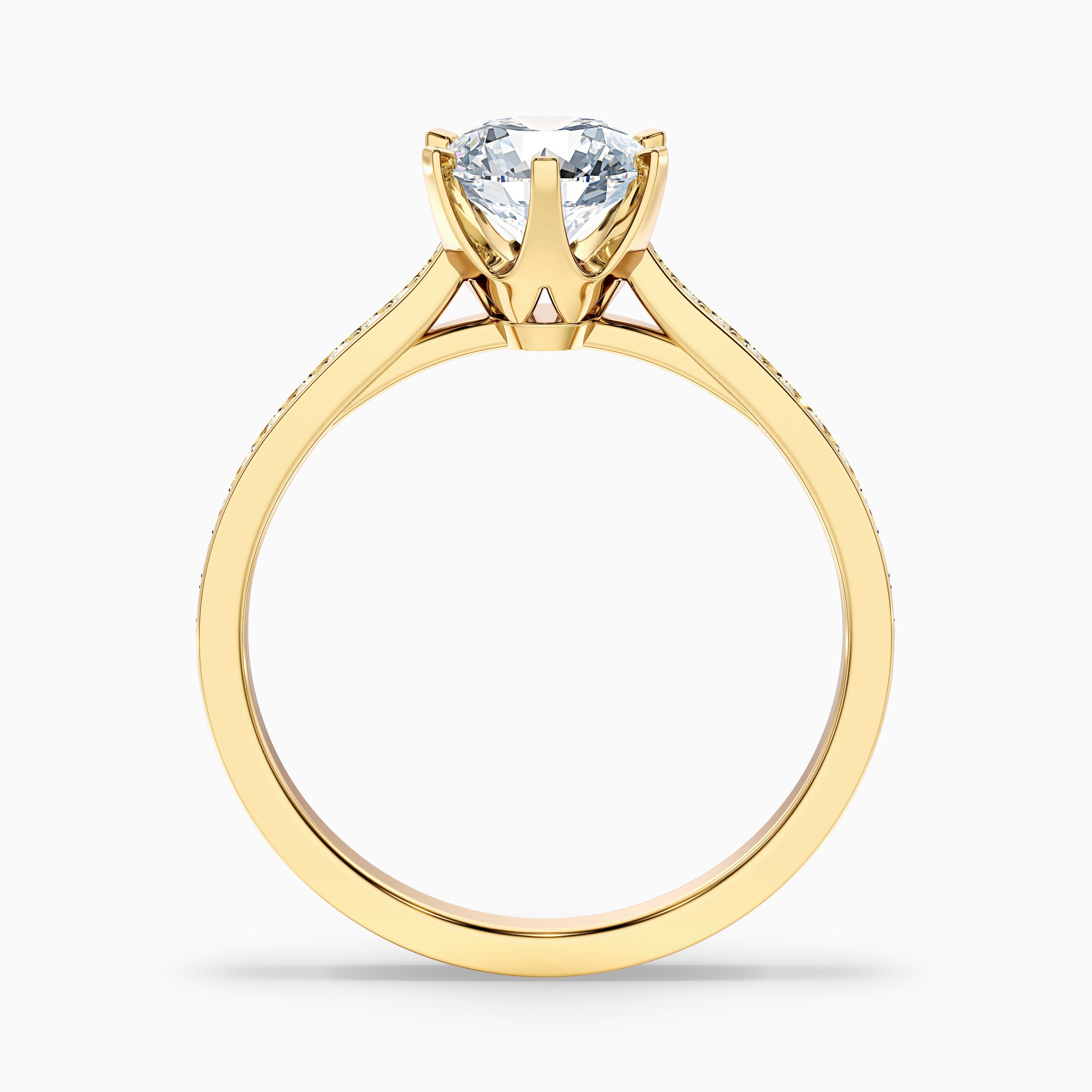 Esha 3 Carat Round Side Stone Pave Moissanite Diamond Ring in 18k White Gold