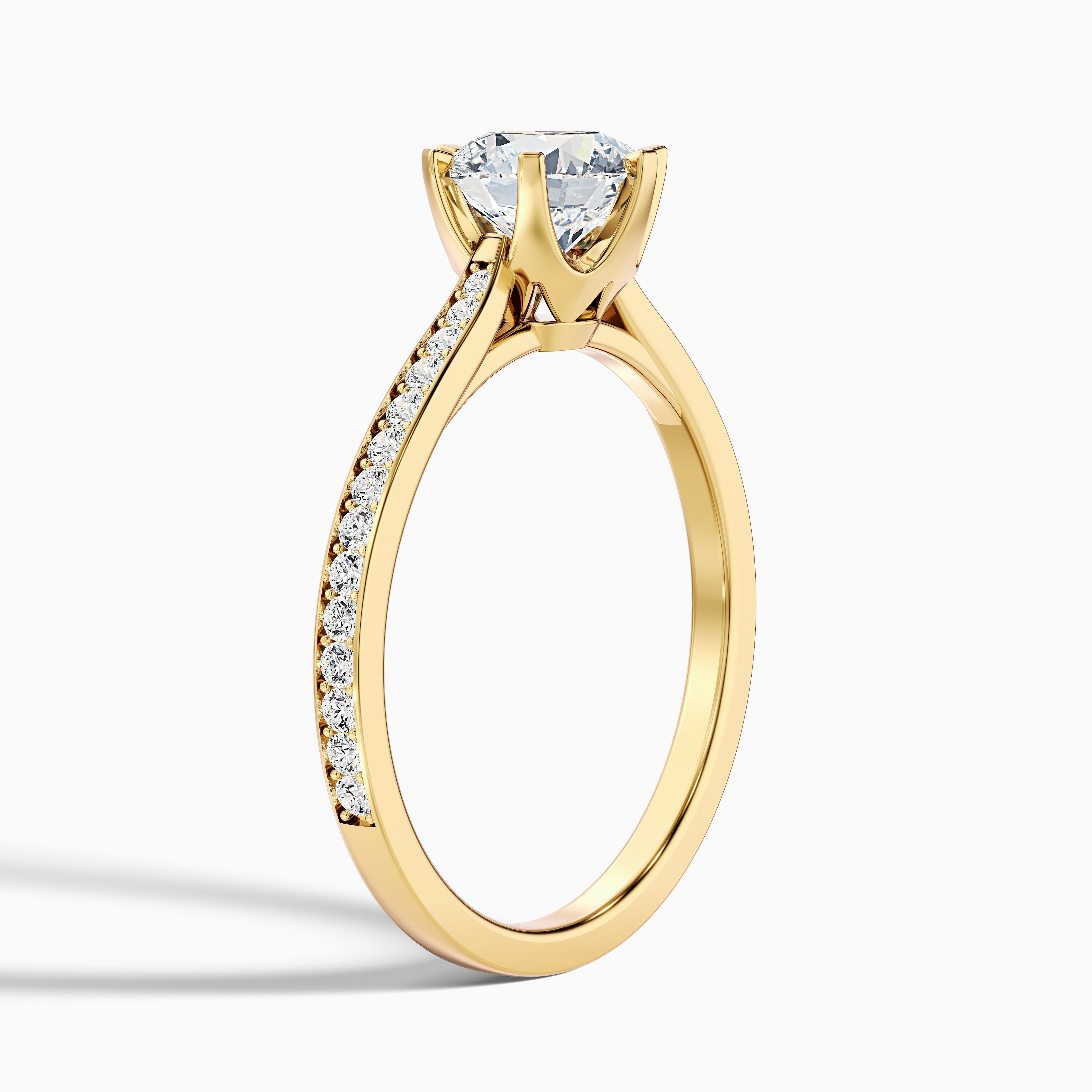 Kaye 6 Carat Round Solitaire Pave Moissanite Engagement Ring in 18k Yellow Gold