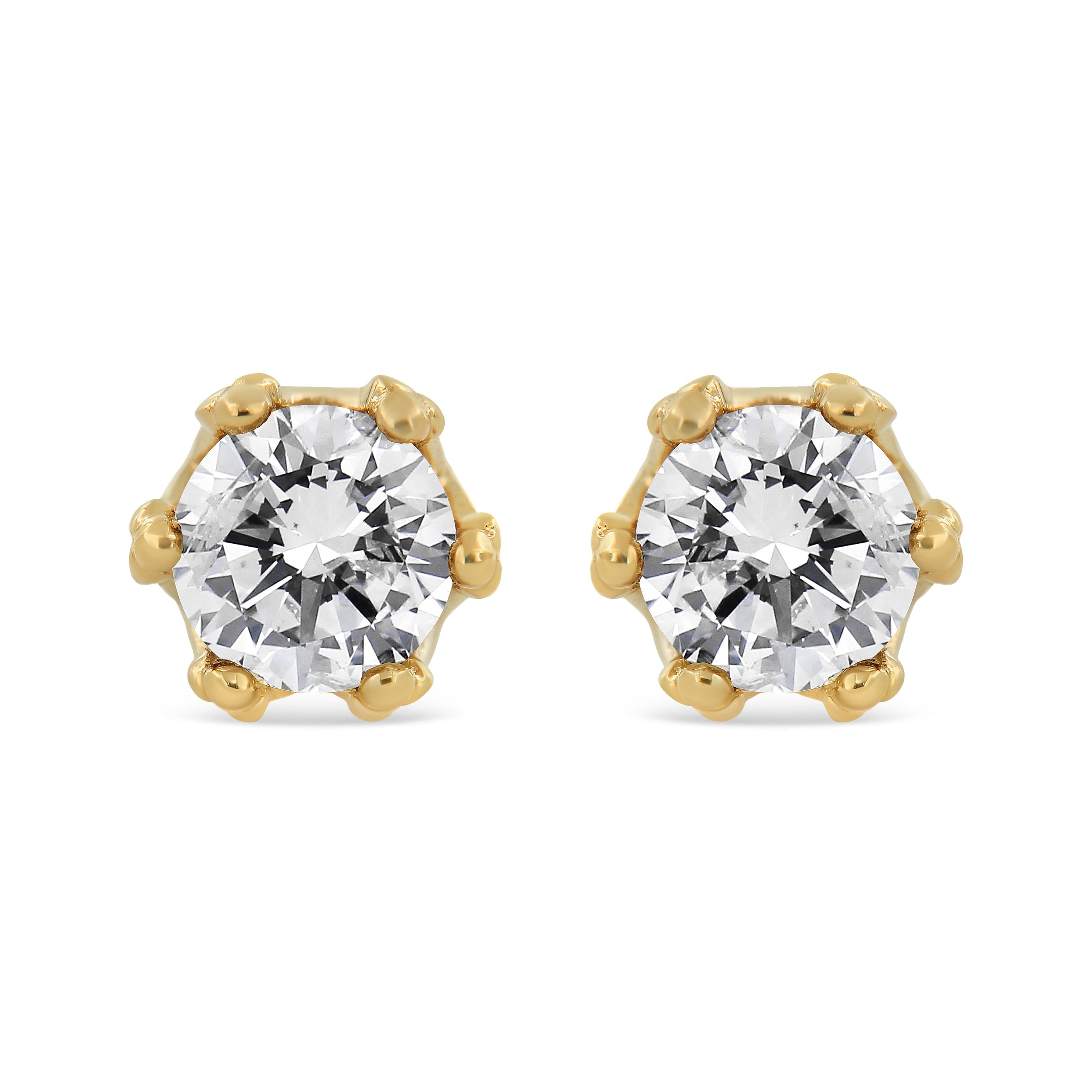 14K Yellow Gold 2.0 Cttw Round Diamond Crown Stud Earrings (I-J Color, I1-I2 Clarity)