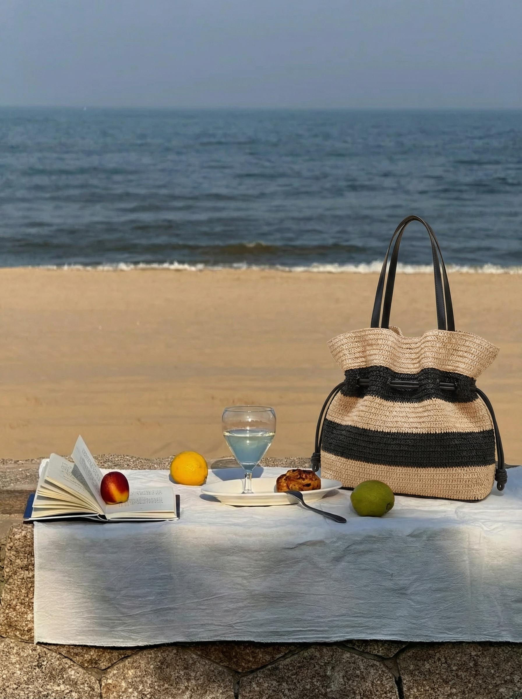 Crochet Woven Drawstring Shoulder Tote Bag DestGlow