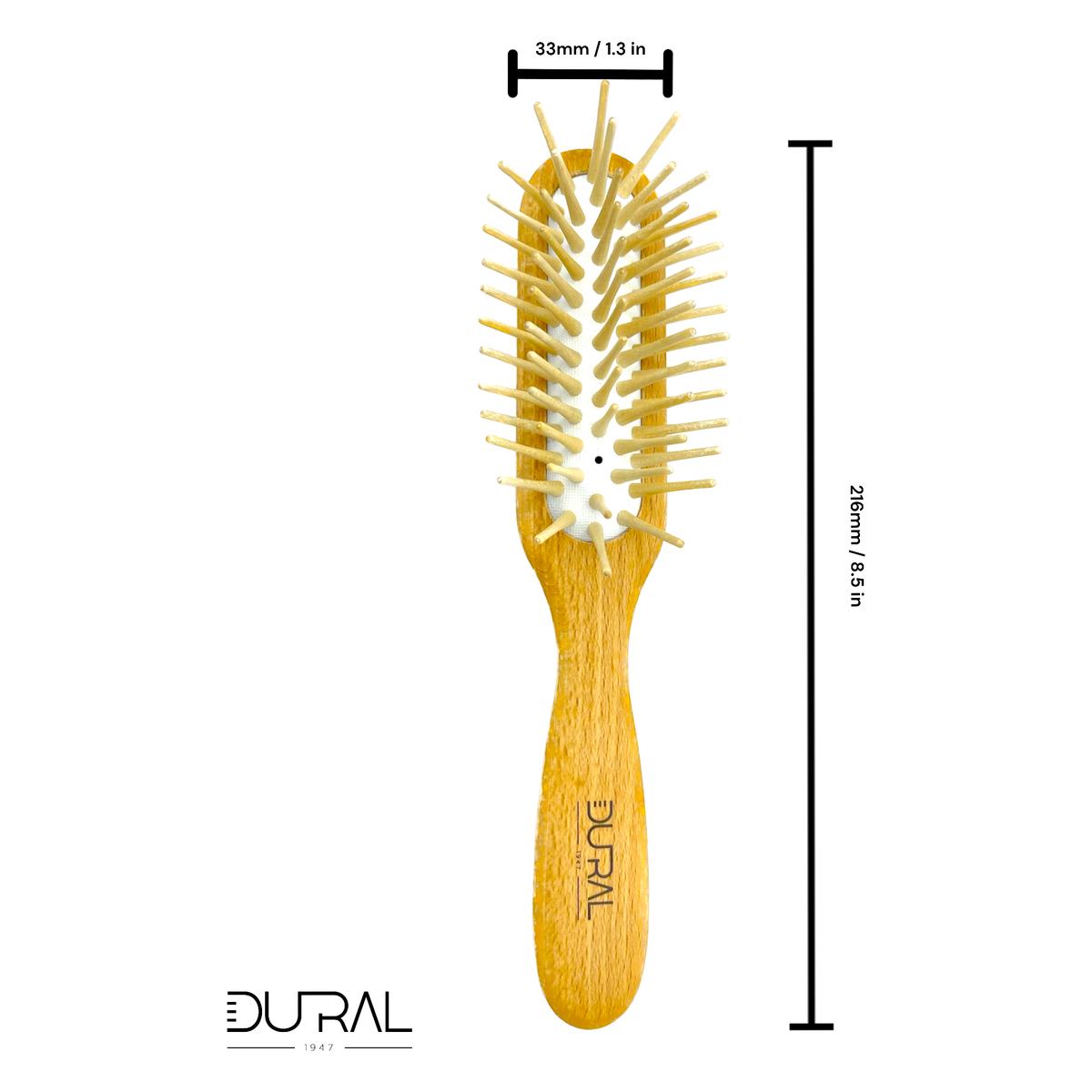 Dural Beech wood rubber cushion hair brush with long wooden pins by Pasteur Pharmacy