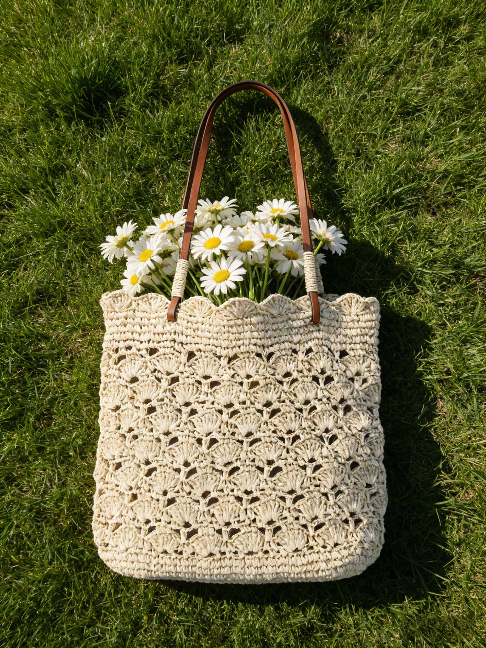 Crochet Woven Fan-Shape Shoulder Tote Bag DestGlow