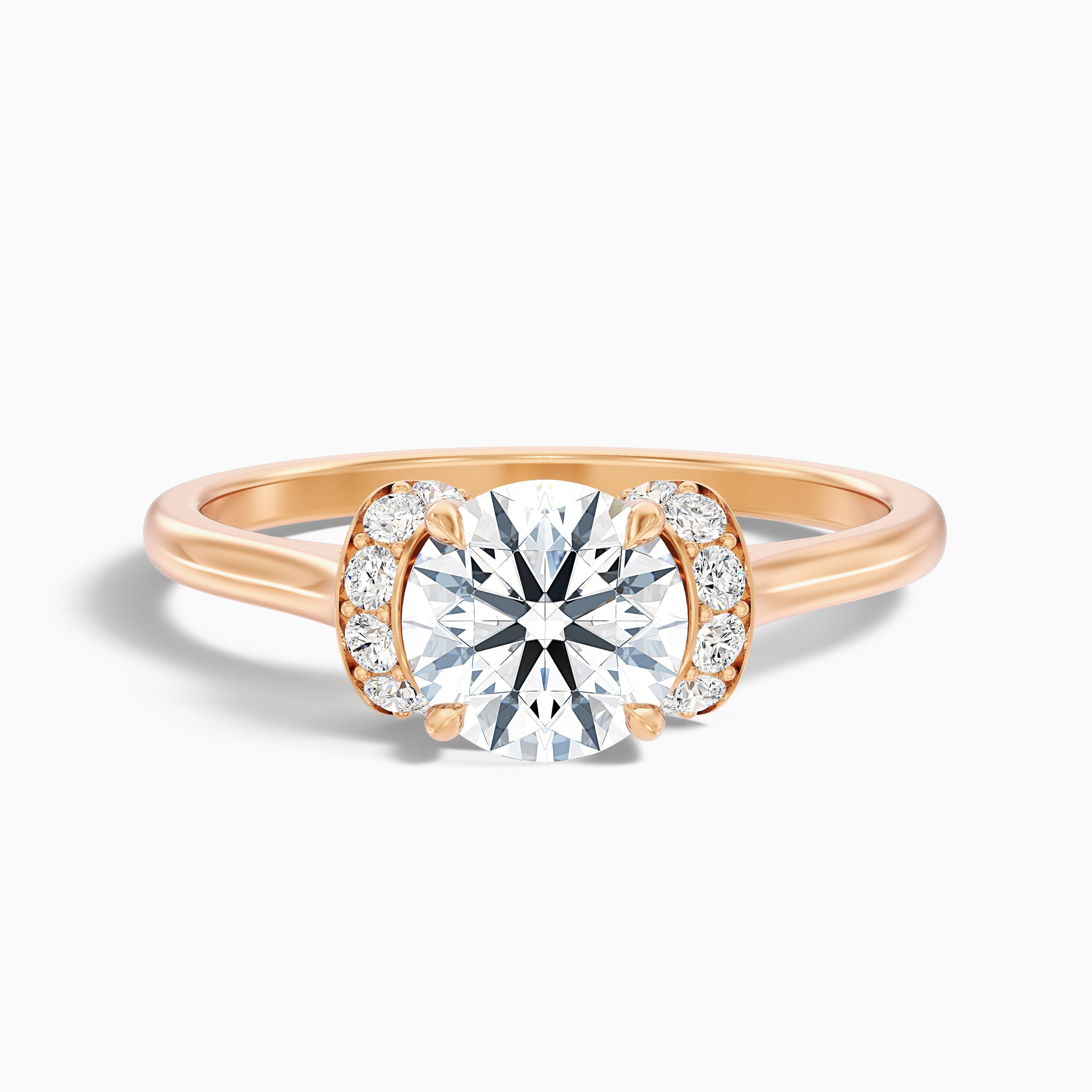 Frey 3 Carat Round Solitaire Pave Moissanite Diamond Ring in 18k White Gold