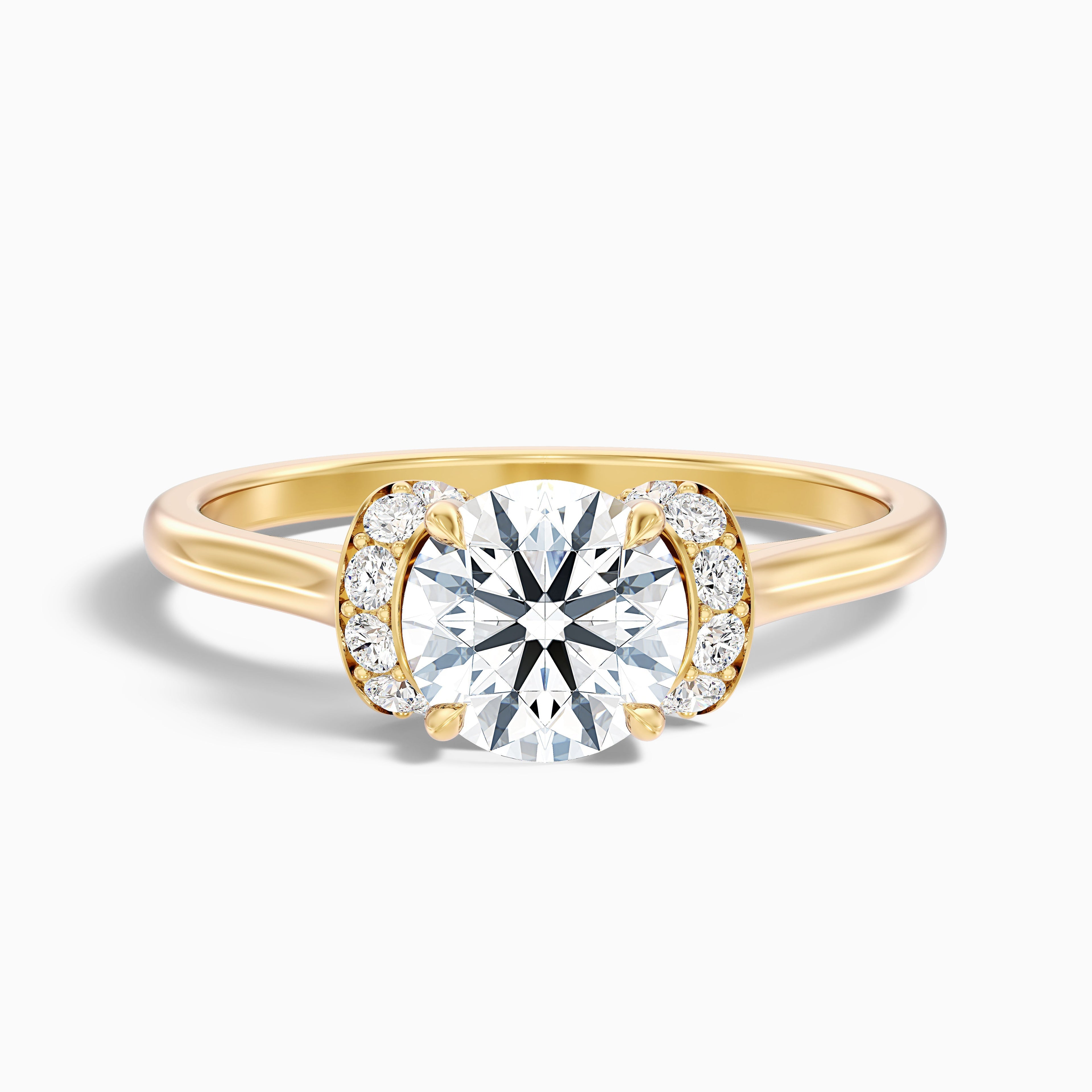 Jena 10 Carat Round Solitaire Pave Moissanite Diamond Ring in 10k Yellow Gold