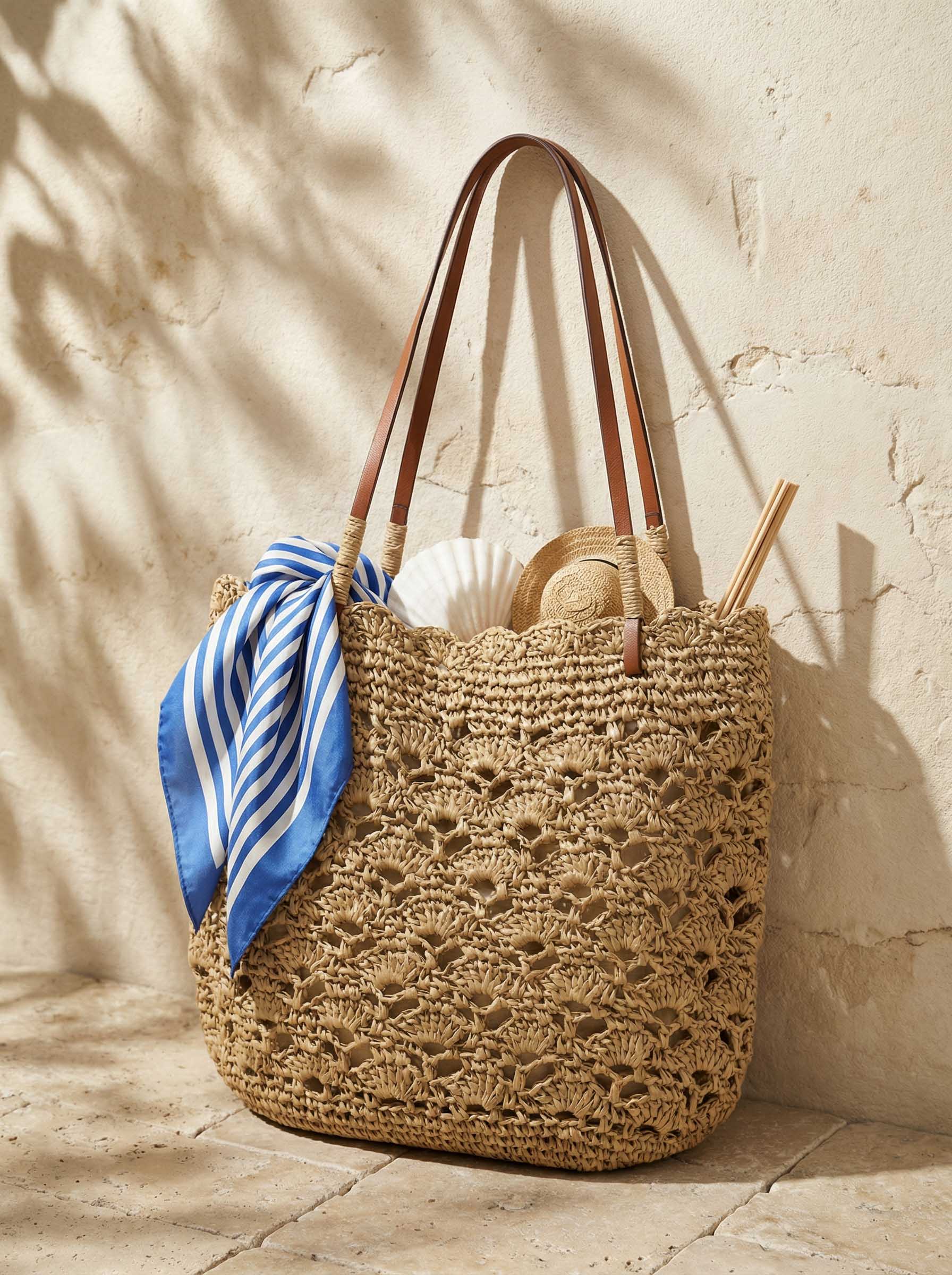 Crochet Woven Fan-Shape Shoulder Tote Bag DestGlow