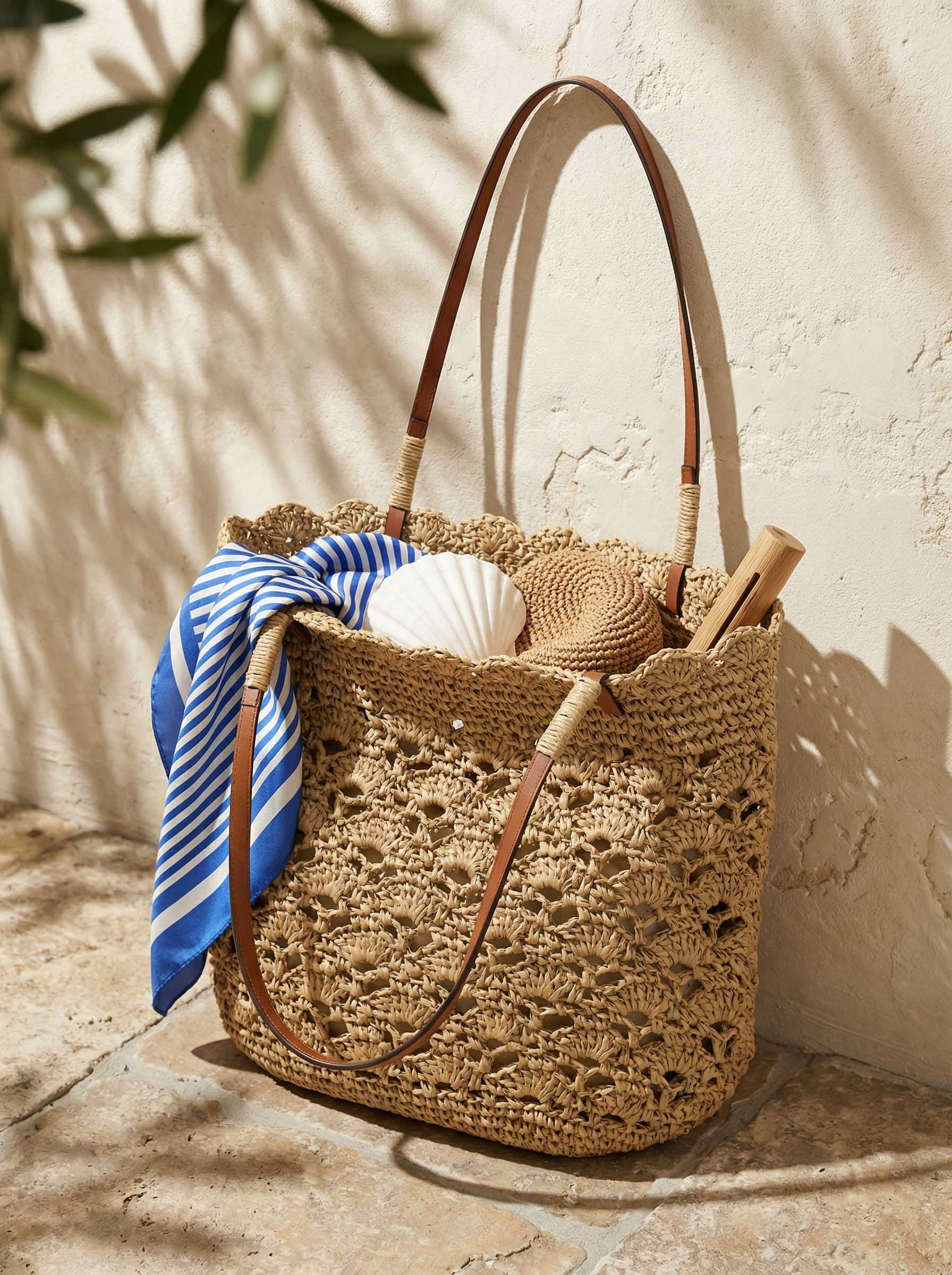Crochet Woven Fan-Shape Shoulder Tote Bag DestGlow