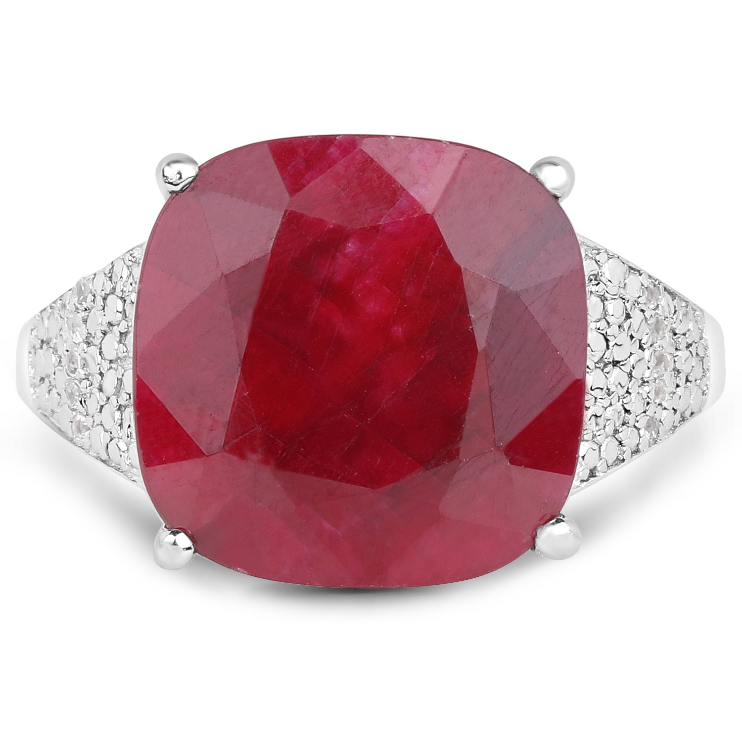 14.47 Carat Dyed Ruby and White Topaz .925 Sterling Silver Ring by Bids.com