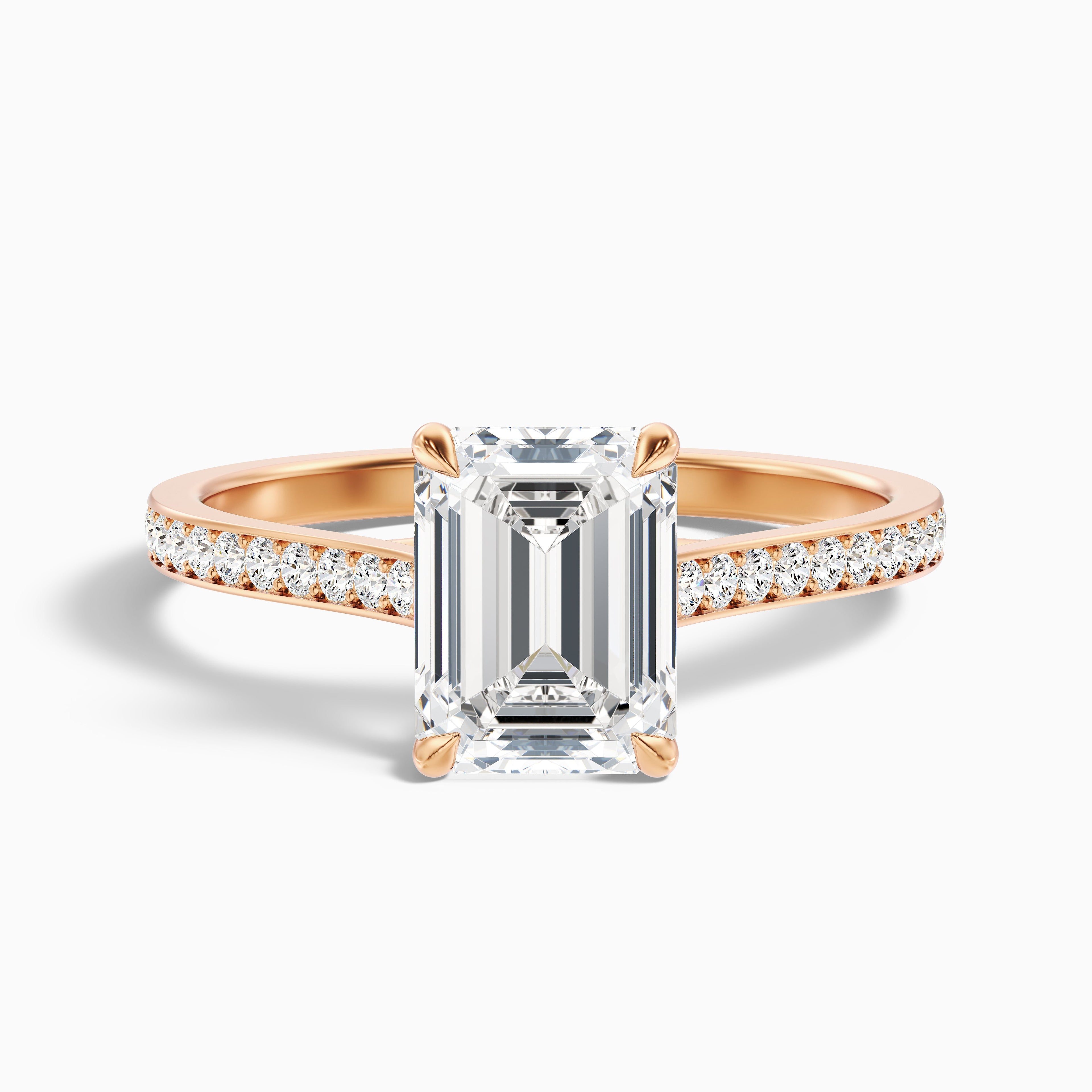 Enni 5.5 Carat Emerald Cut Side Stone Pave Moissanite Diamond Ring in 18k White Gold