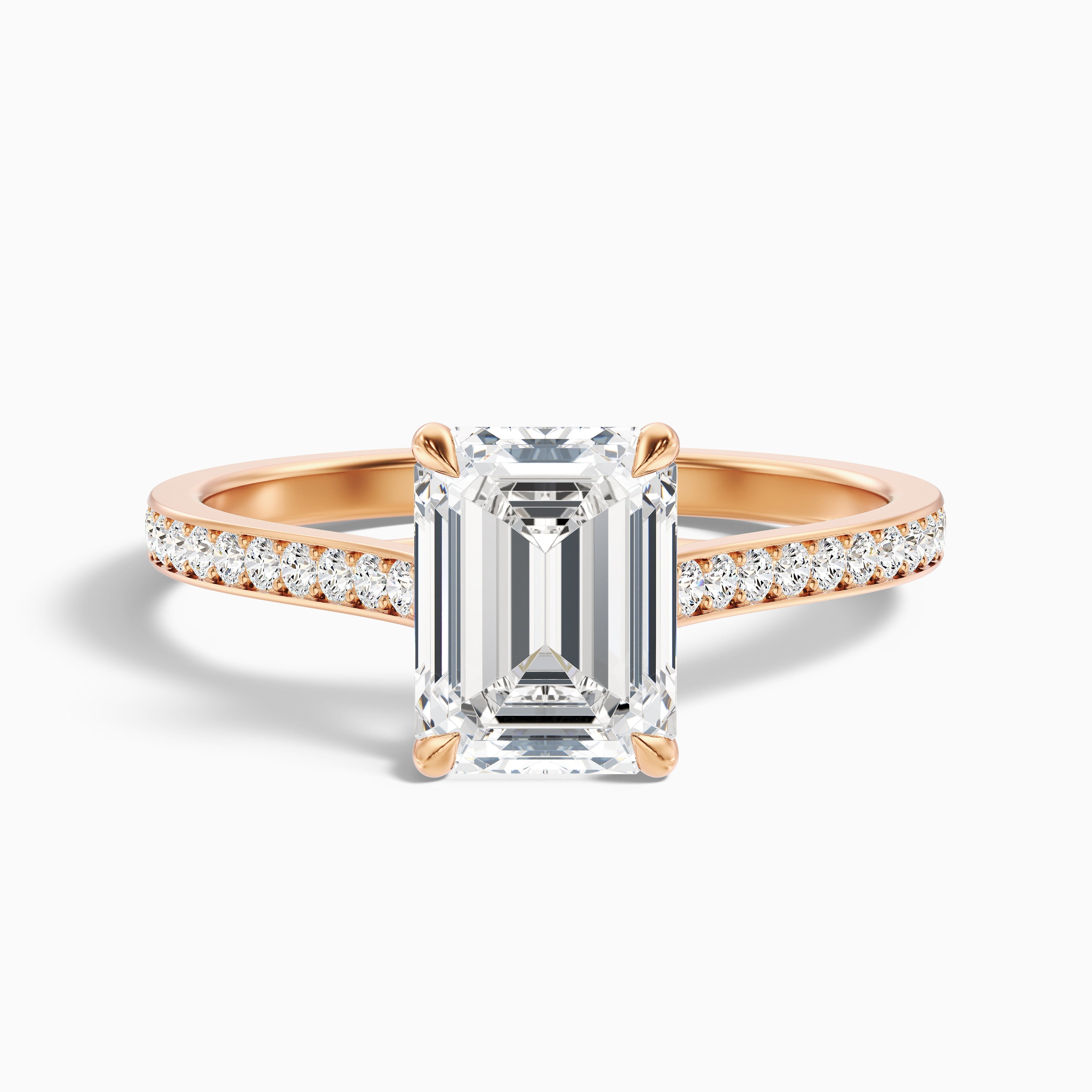 Enni 4 Carat Emerald Cut Side Stone Pave Moissanite Diamond Ring in 18k White Gold