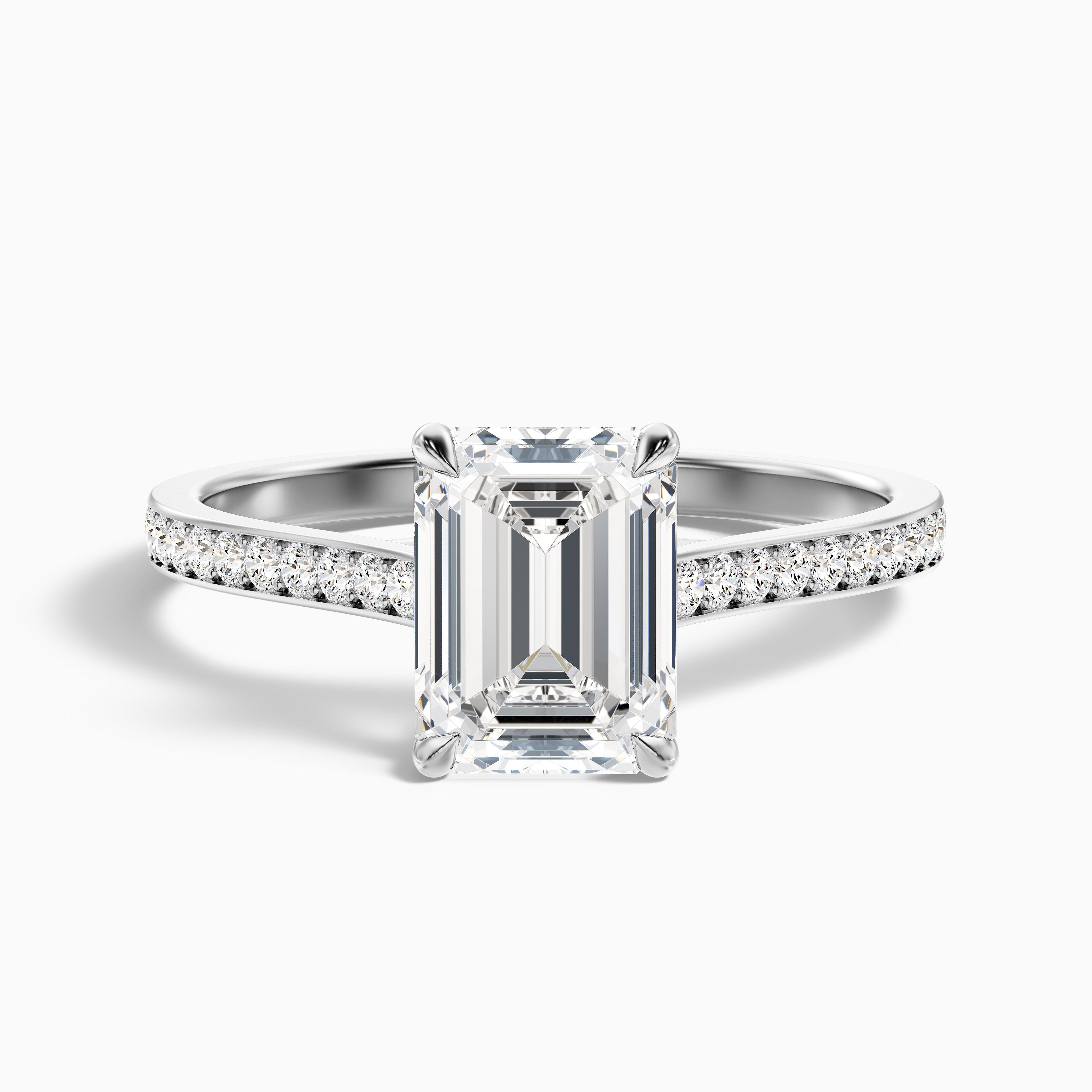 Enni 3.5 Carat Emerald Cut Side Stone Pave Moissanite Diamond Ring in 14k Yellow Gold