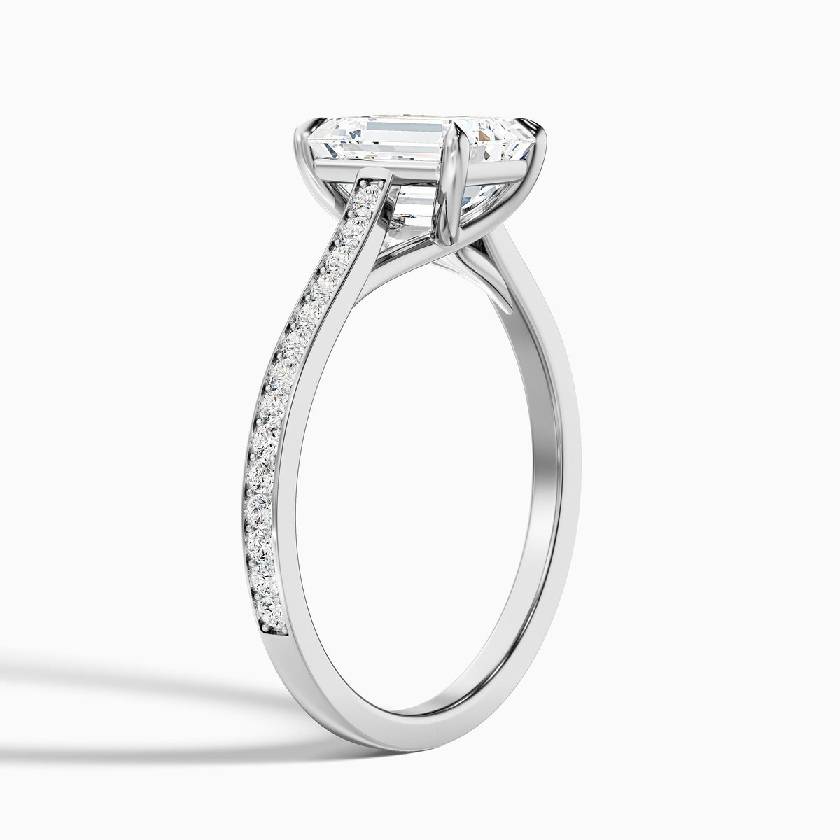 Faye 2 Carat Emerald Cut Side Stone Pave Lab Grown Engagement Ring in 14k Rose Gold DestGlow