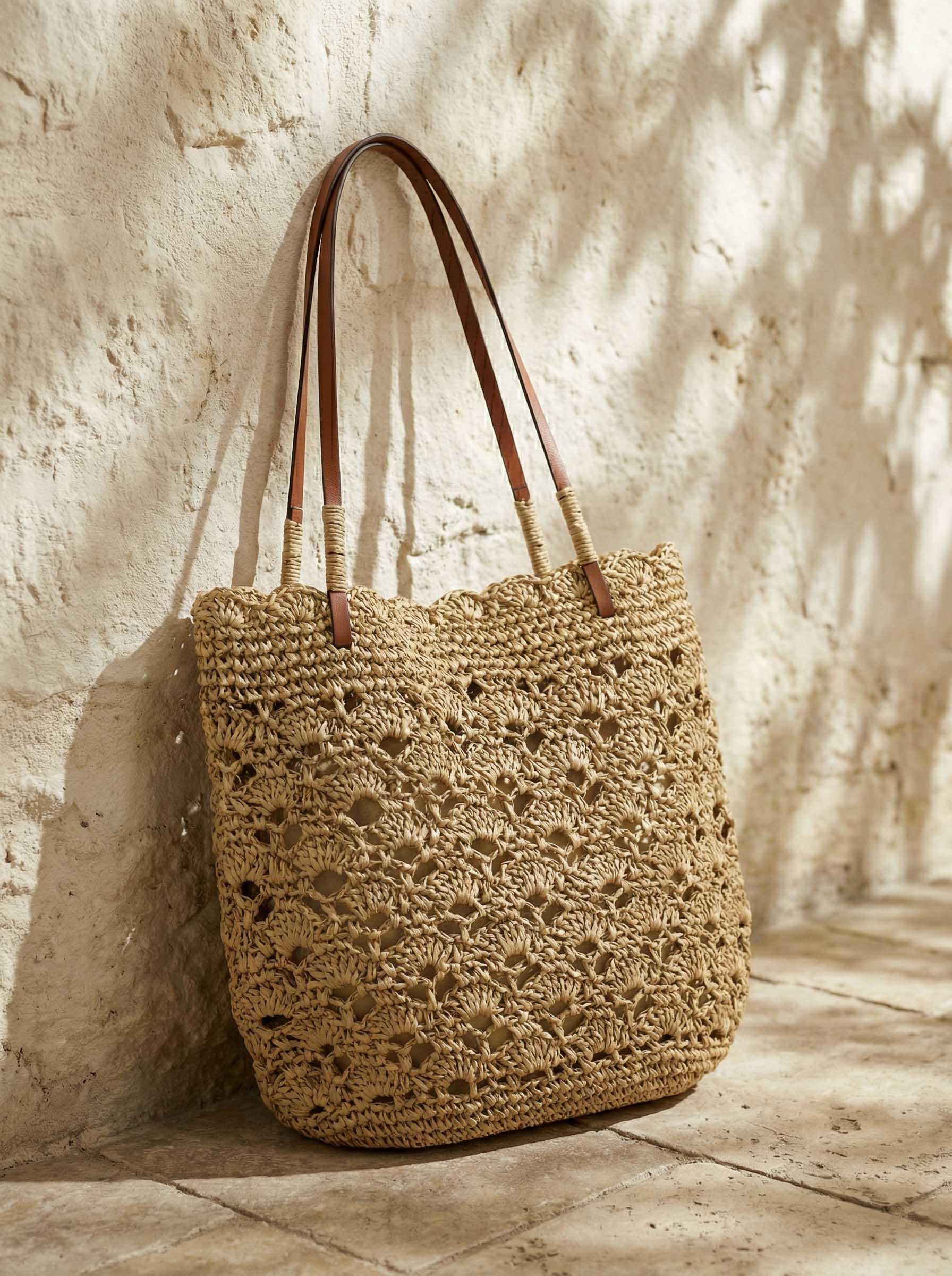 Crochet Woven Fan-Shape Shoulder Tote Bag DestGlow