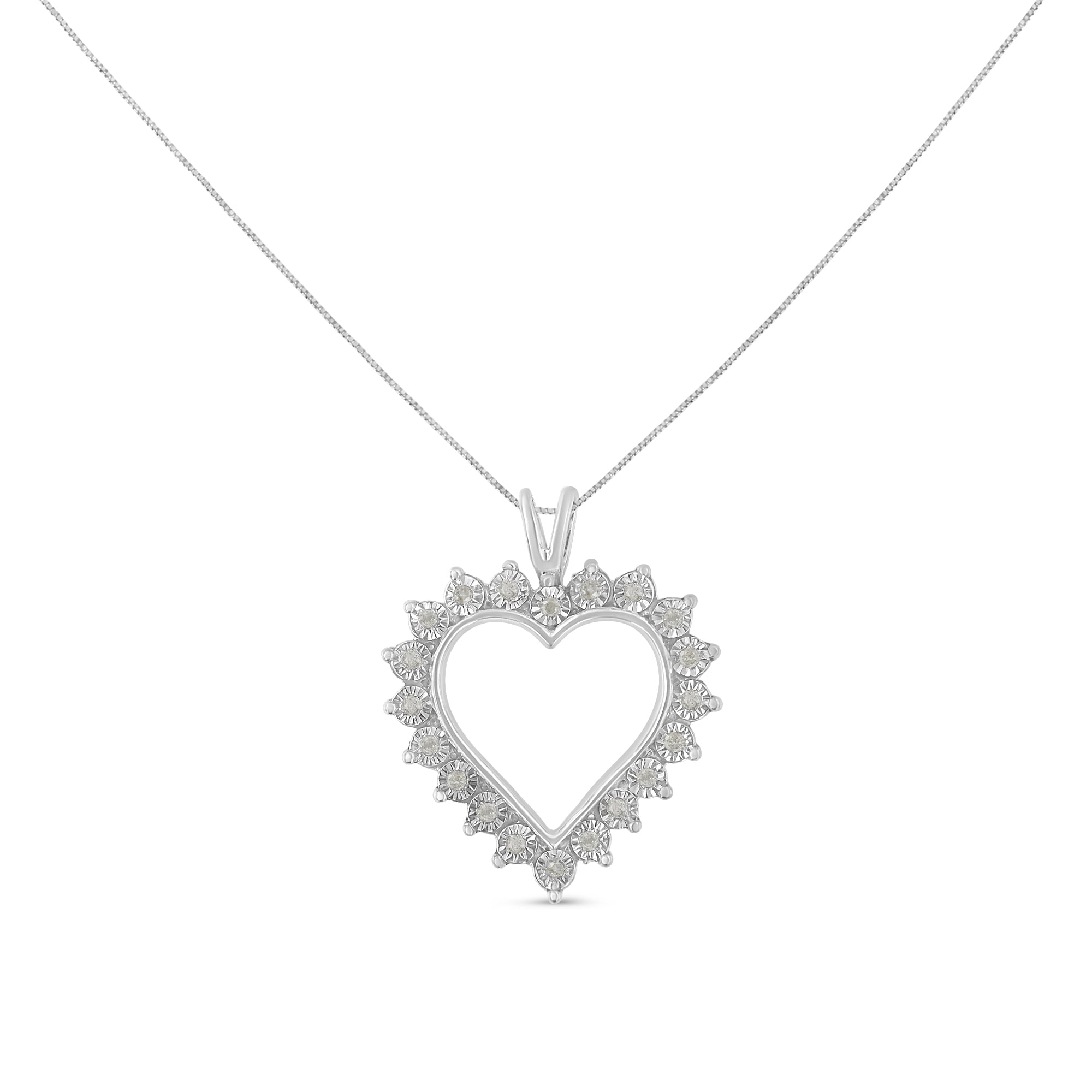 .925 Sterling Silver 1/4 Cttw Miracle Set Diamond Open Heart 18" Pendant Necklace (I-J Color, I3 Clarity) by Bids.com