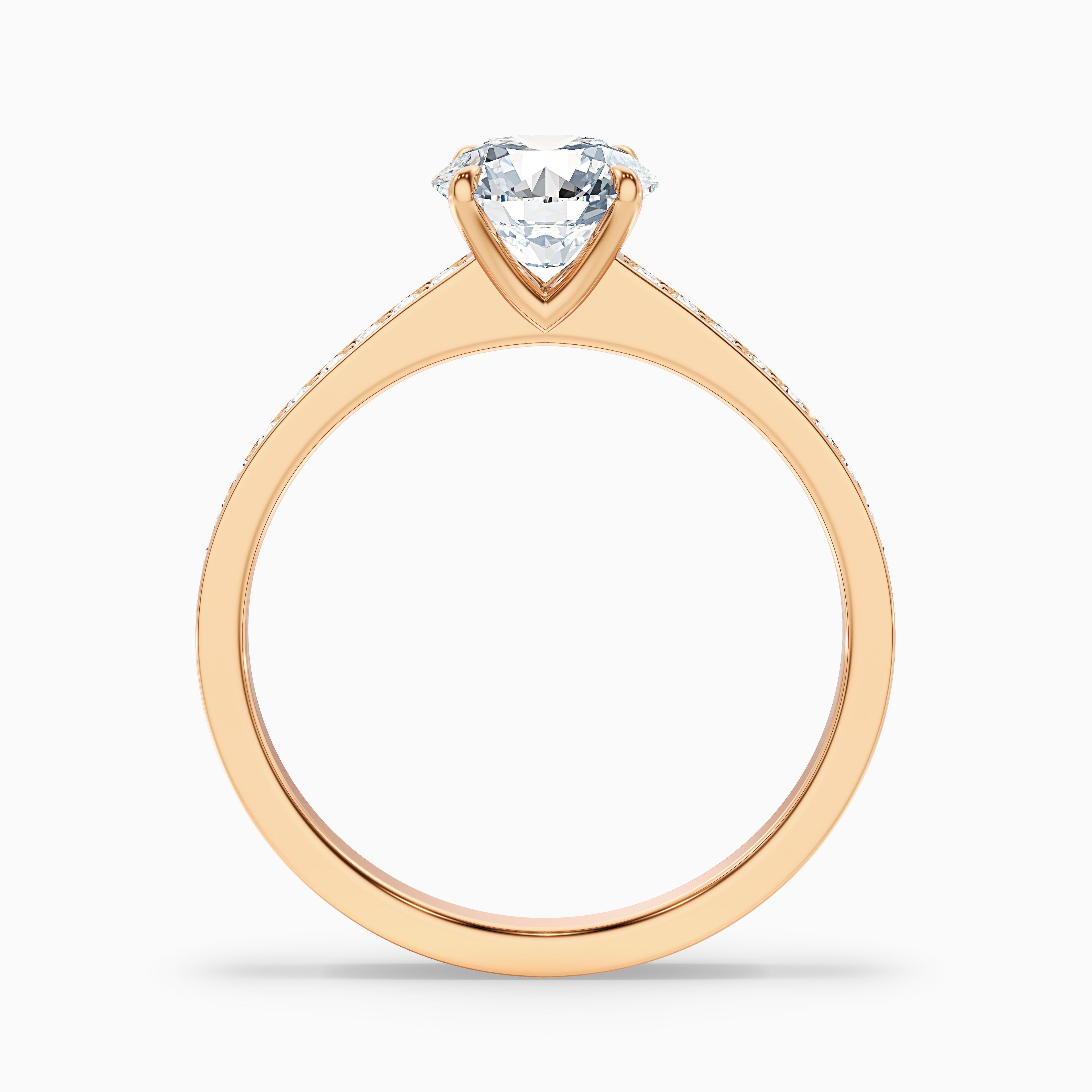 Kate 5 Carat Round Cut Side Stone Pave Lab Grown Engagement Ring in 18k Rose Gold