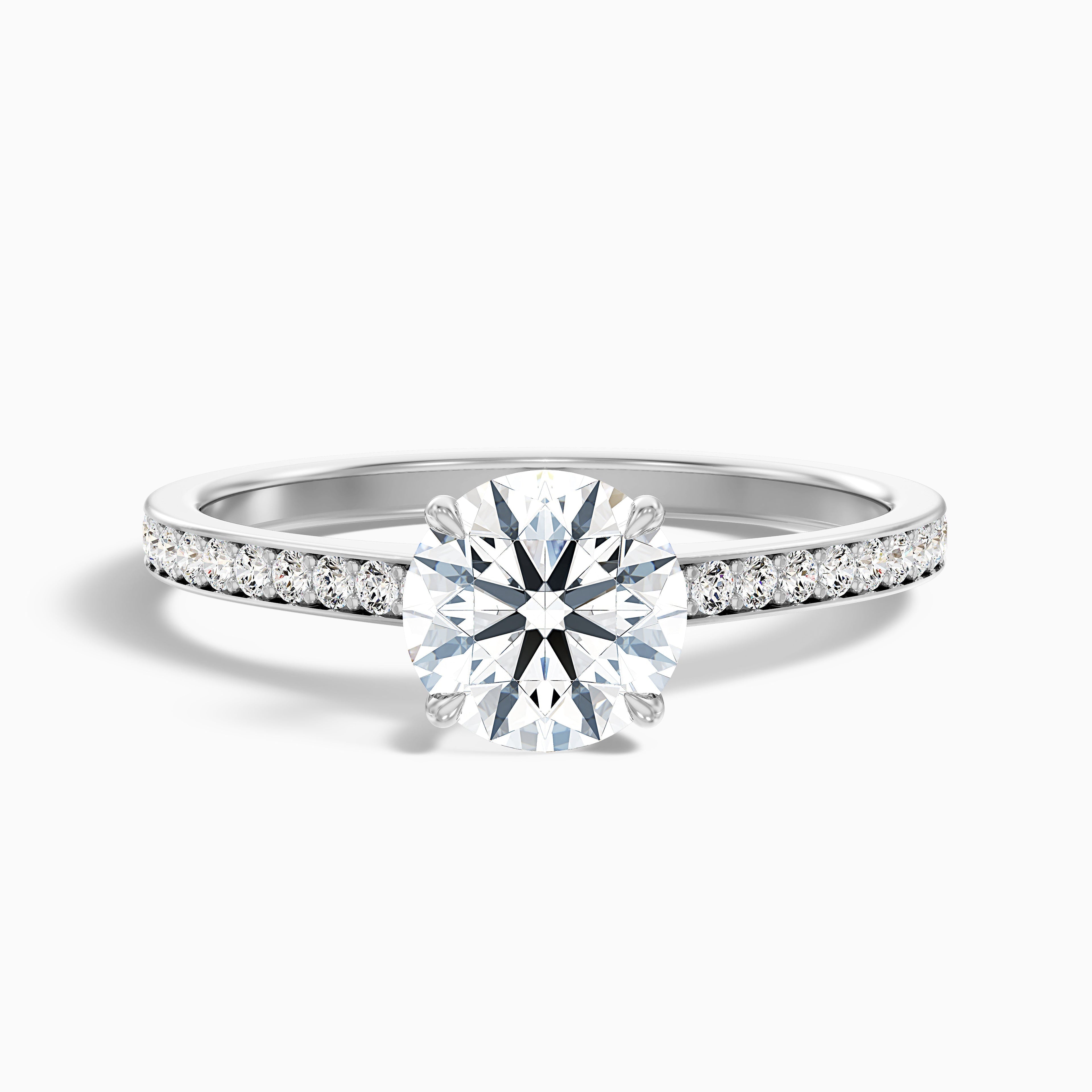 Elma 4.5 Carat Round Cut Side Stone Pave Moissanite Diamond Ring in 18k White Gold