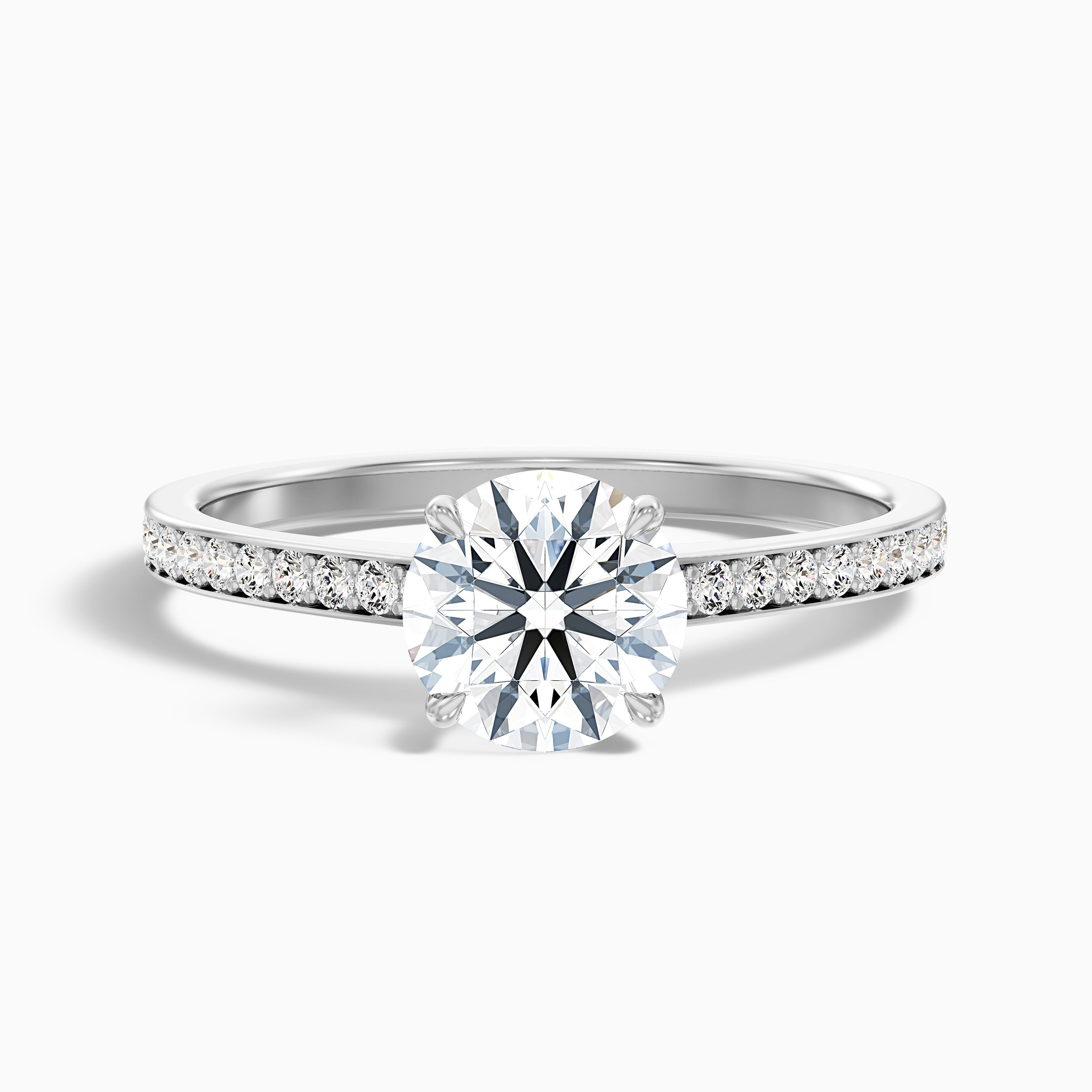 Elma 1.5 Carat Round Cut Side Stone Pave Moissanite Diamond Ring in 18k Rose Gold DestGlow