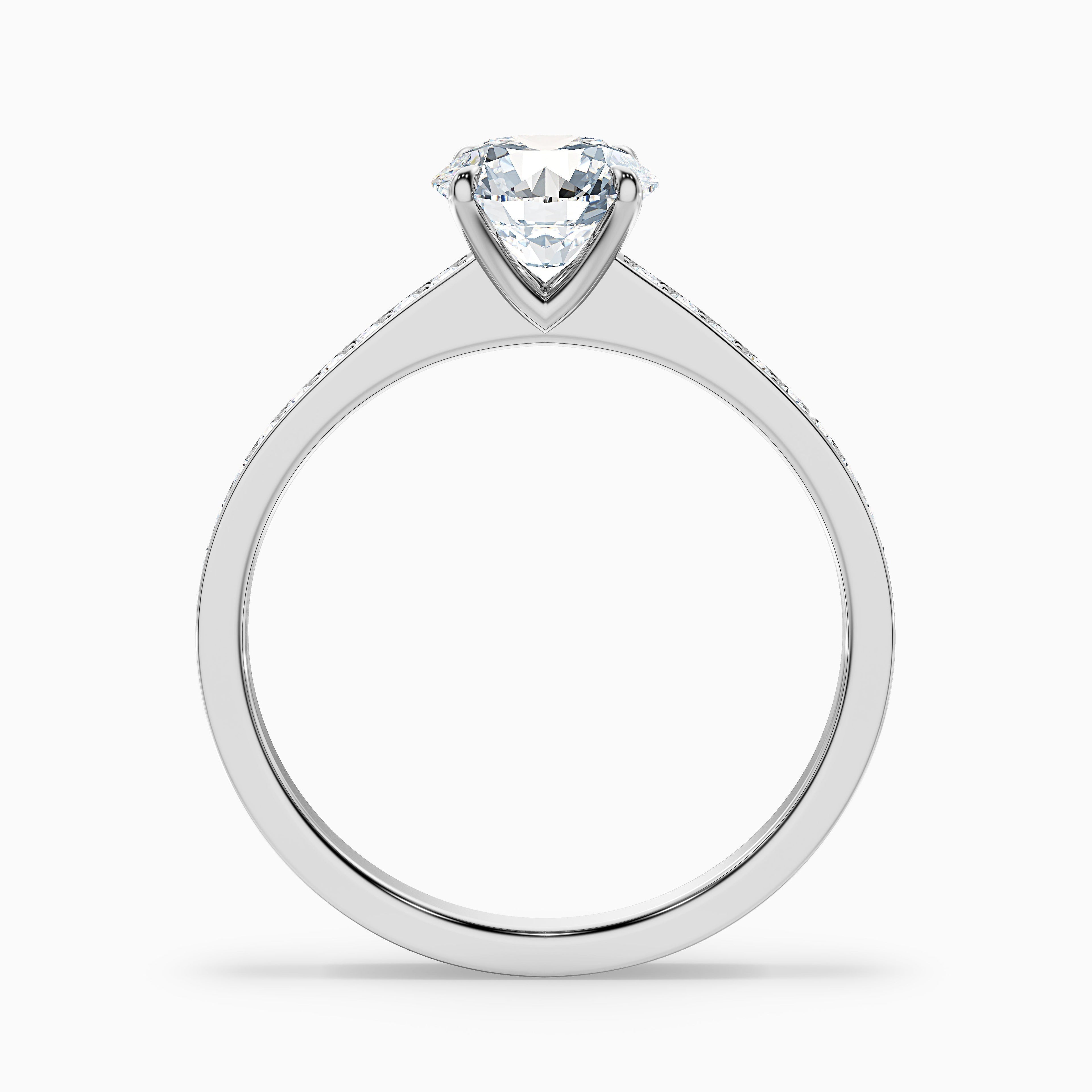 Elma 2.5 Carat Round Cut Side Stone Pave Moissanite Diamond Ring in 18k White Gold