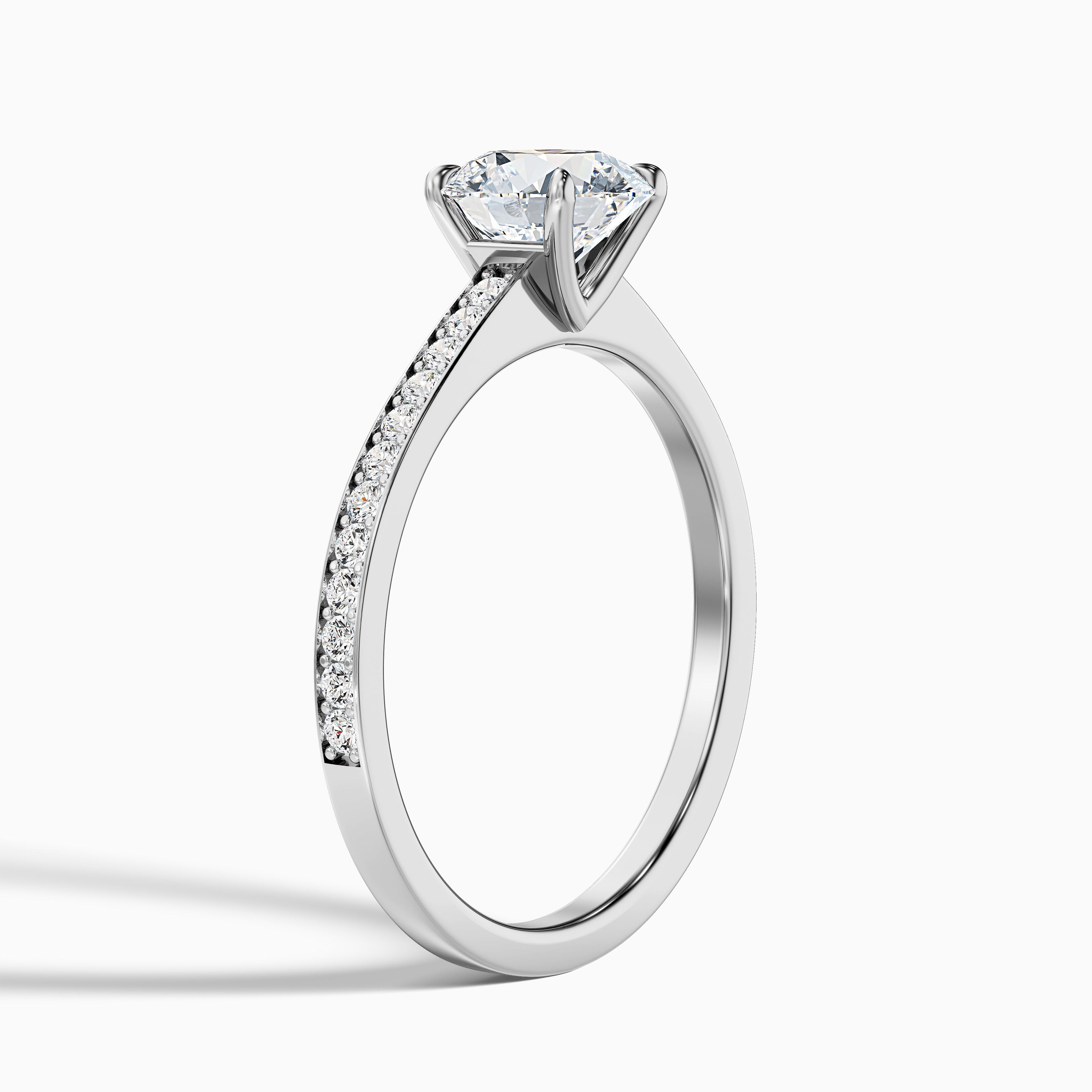 Elma 3 Carat Round Cut Side Stone Pave Moissanite Diamond Ring in 18k White Gold