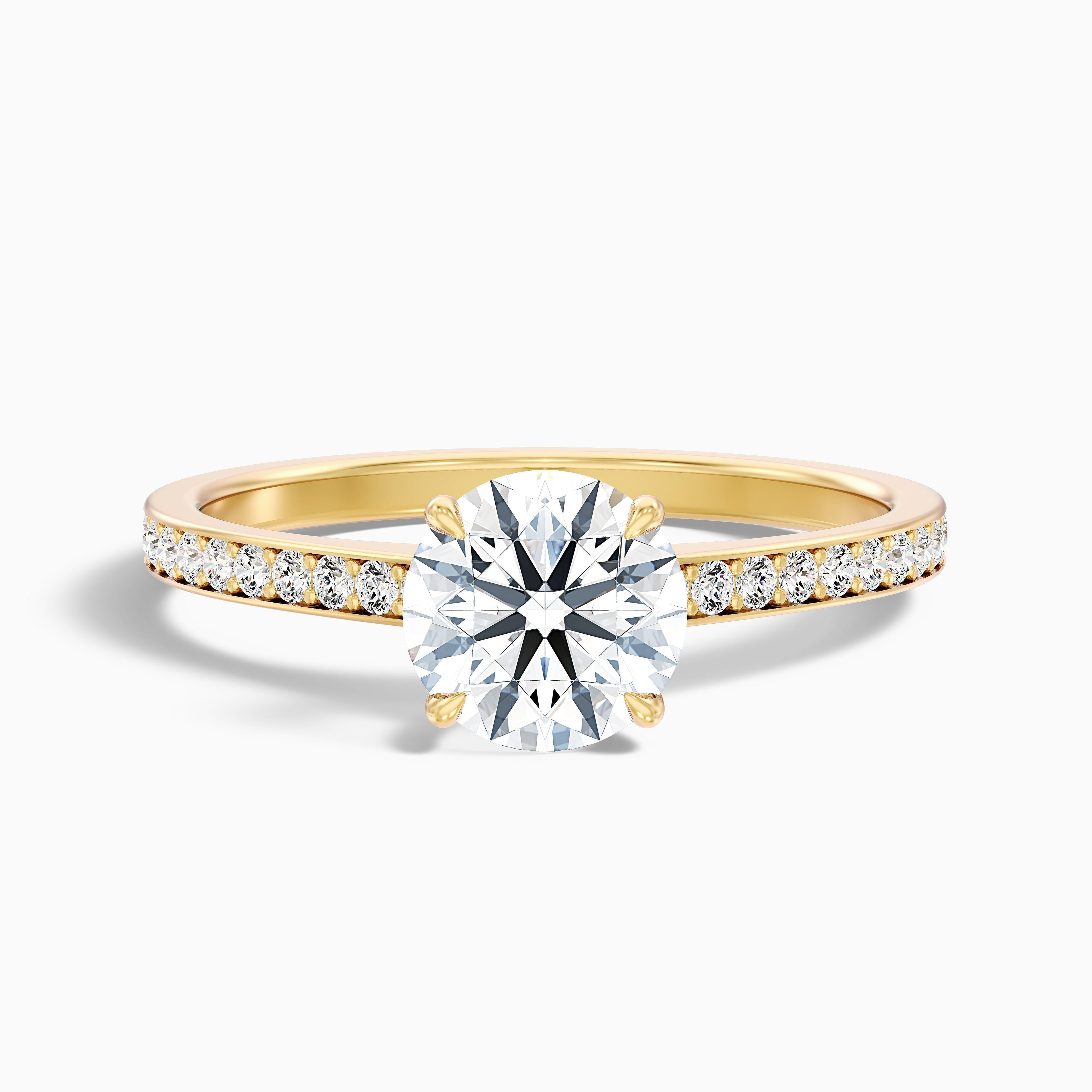 Elma 3.5 Carat Round Cut Side Stone Pave Moissanite Diamond Ring in 10k Rose Gold DestGlow