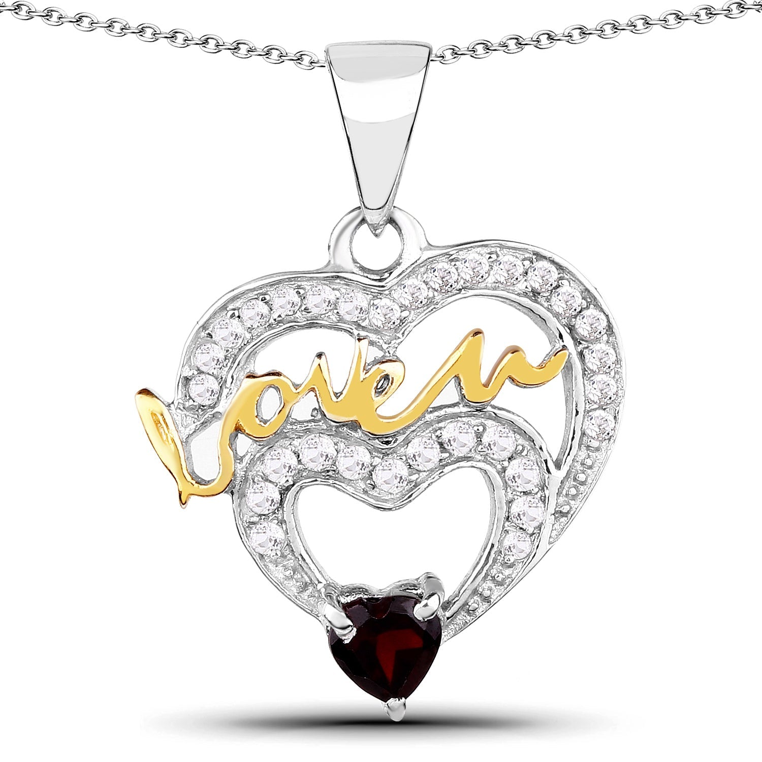 0.51 Carat Genuine Garnet and White Topaz .925 Sterling Silver Pendant by Bids.com