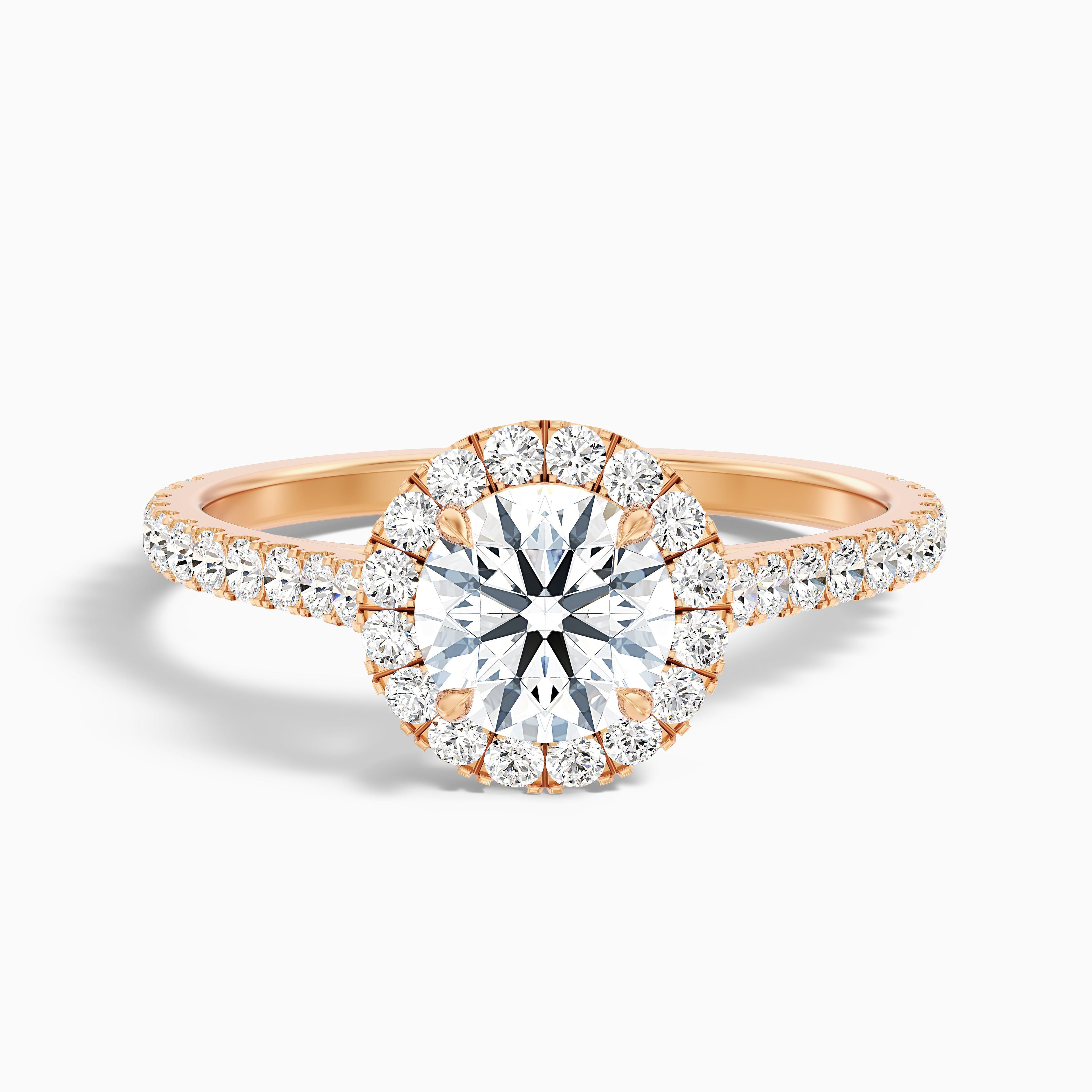 Pearl 4.5 Carat Round Halo Pave Moissanite Diamond Ring in 14k Yellow Gold