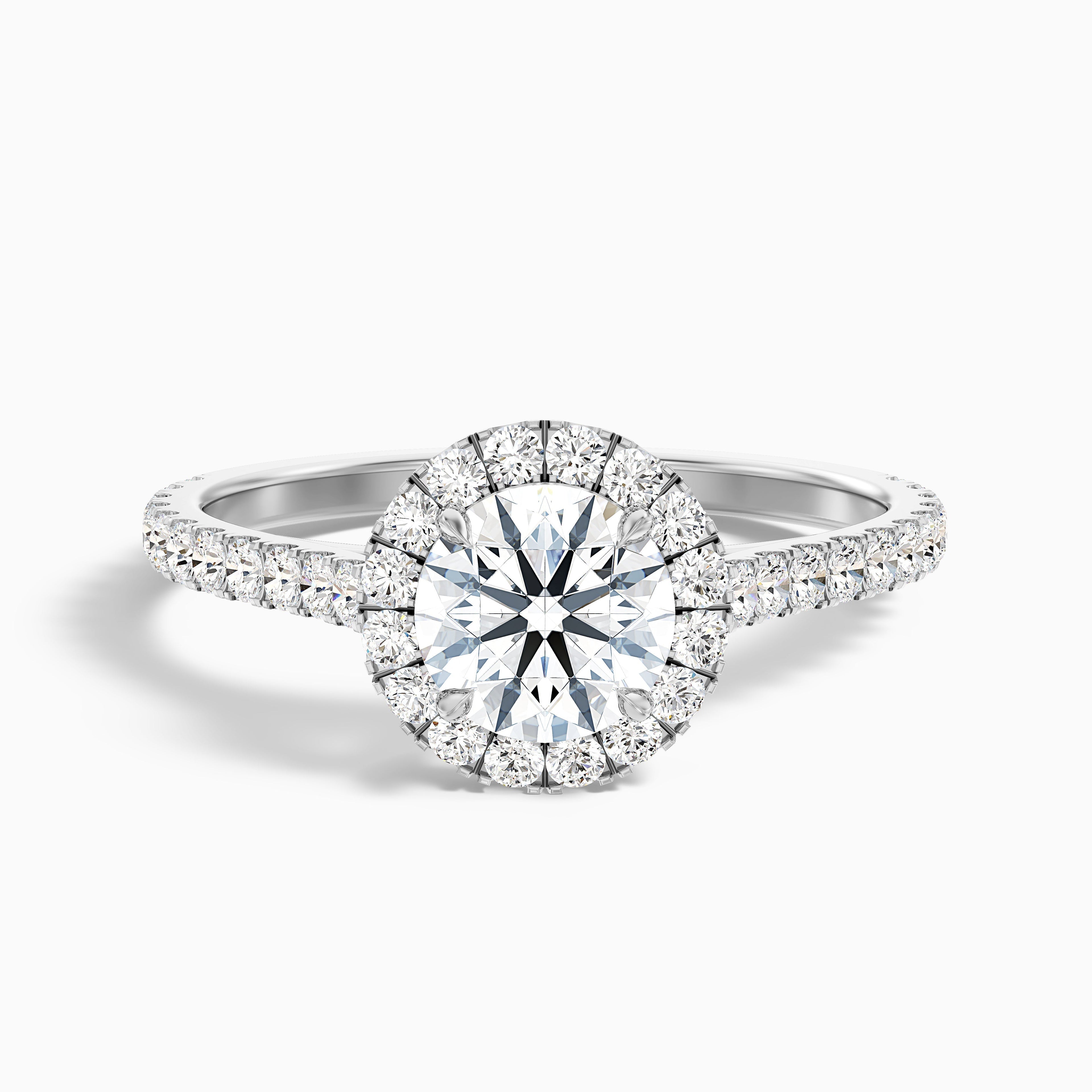 Pearl 3 Carat Round Halo Pave Moissanite Diamond Ring in 10k Yellow Gold DestGlow