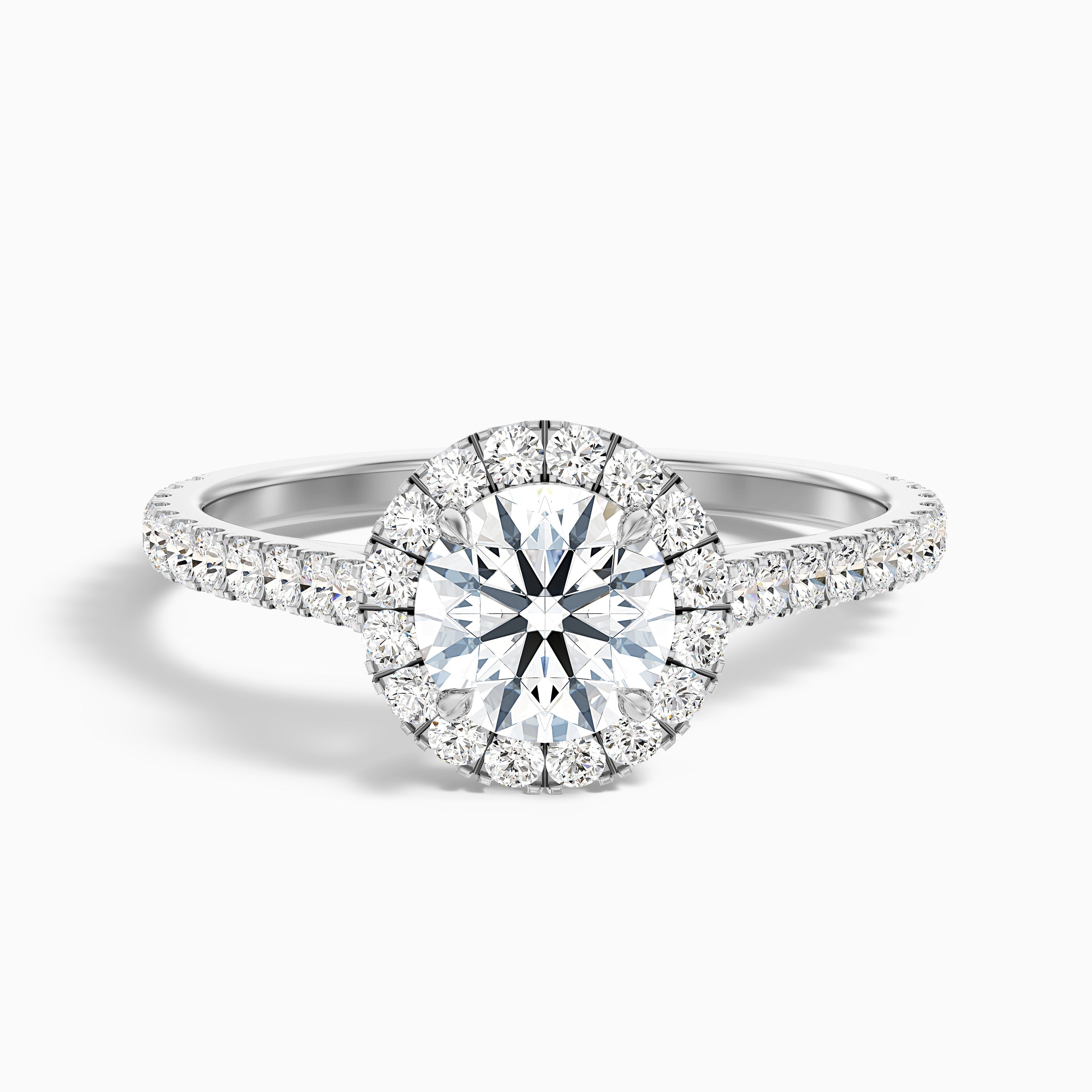 Tara 8 Carat Round Halo Pave Moissanite Engagement Ring in 18k White Gold