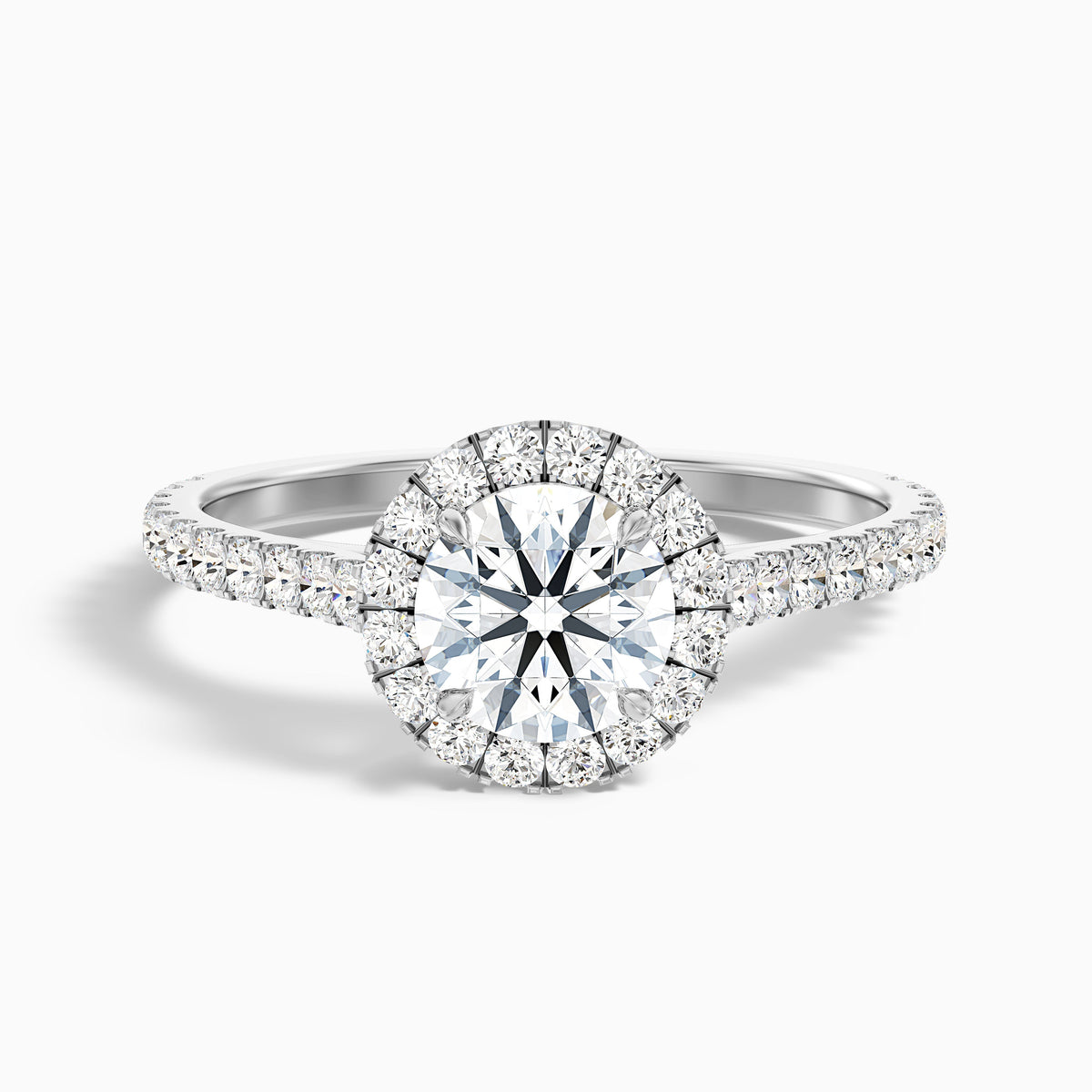 Ava 1.5 Carat Round Halo Pave Lab Grown Engagement Ring in Platinum DestGlow