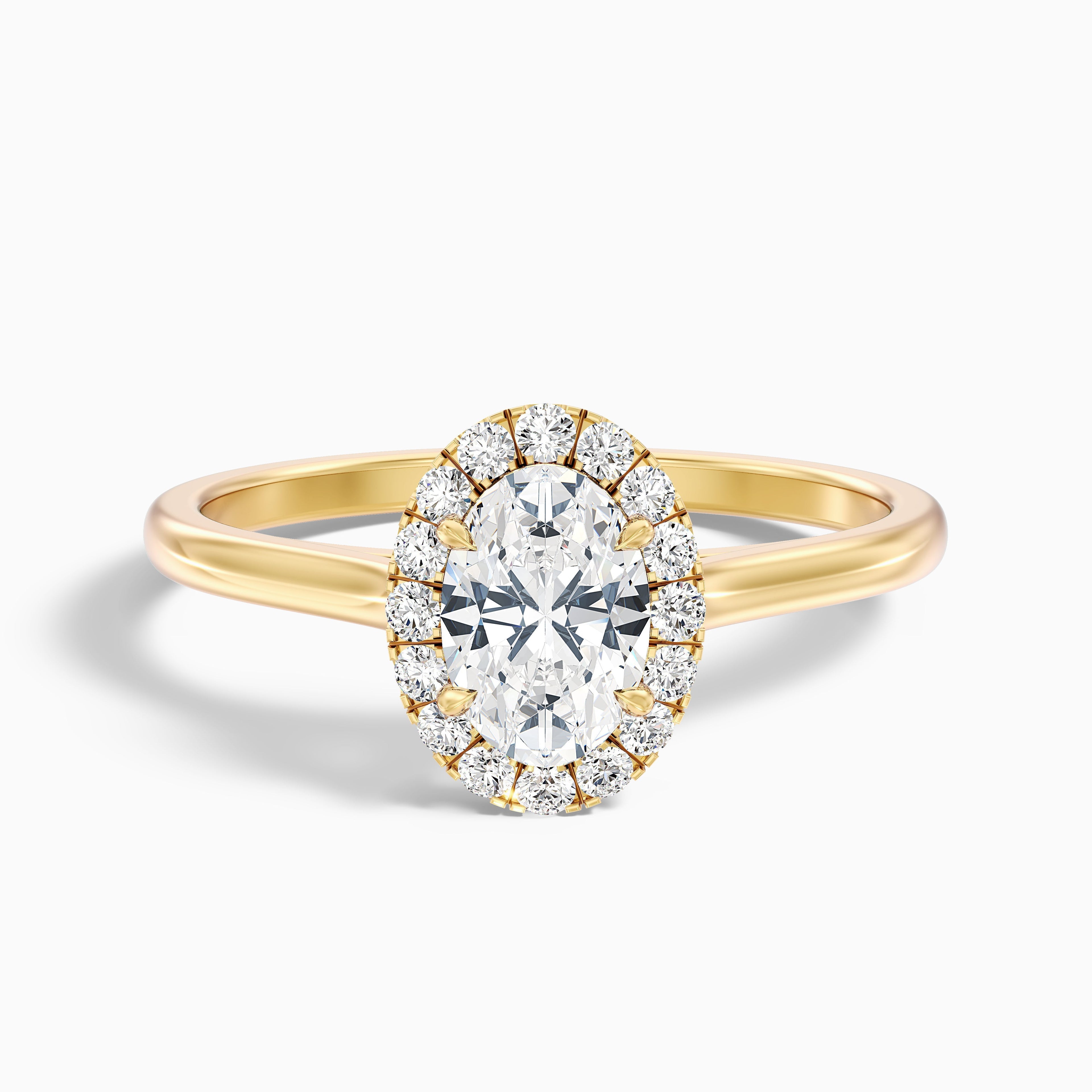 Sofia 1 Carat Oval Halo Moissanite Diamond Ring in 18k White Gold DestGlow