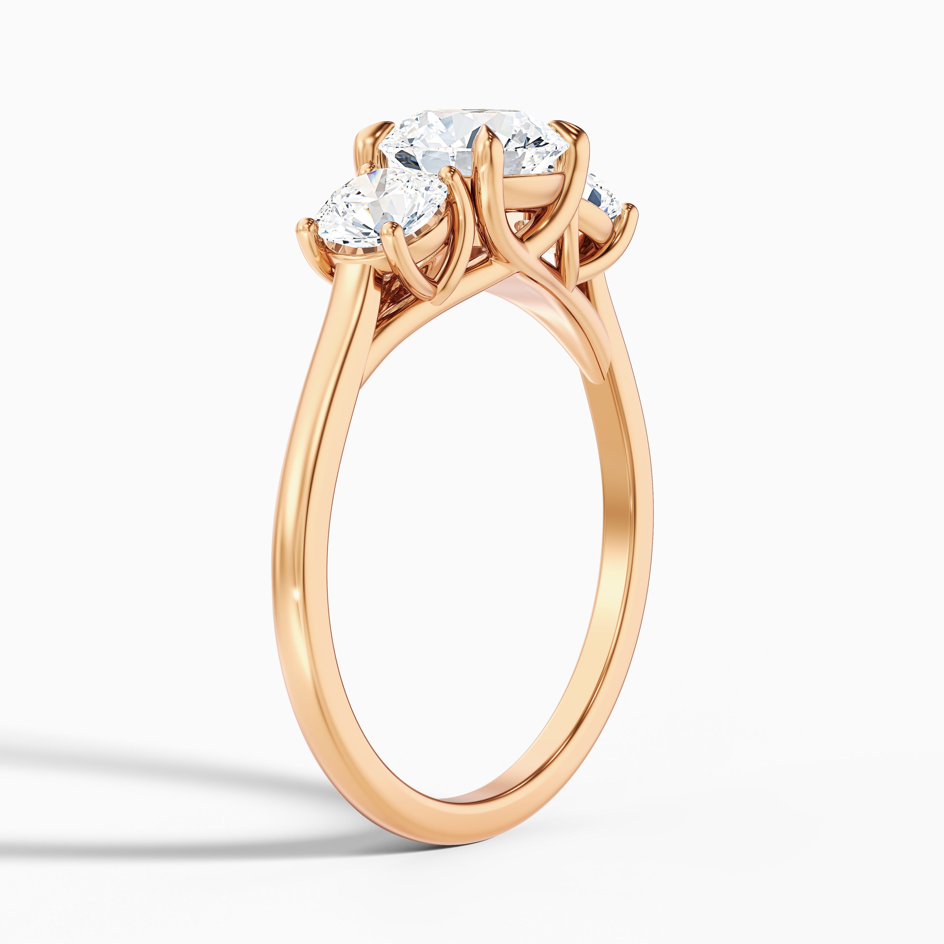 Olive 2 Carat Round 3 Stone Moissanite Diamond Ring in 14k Rose Gold DestGlow